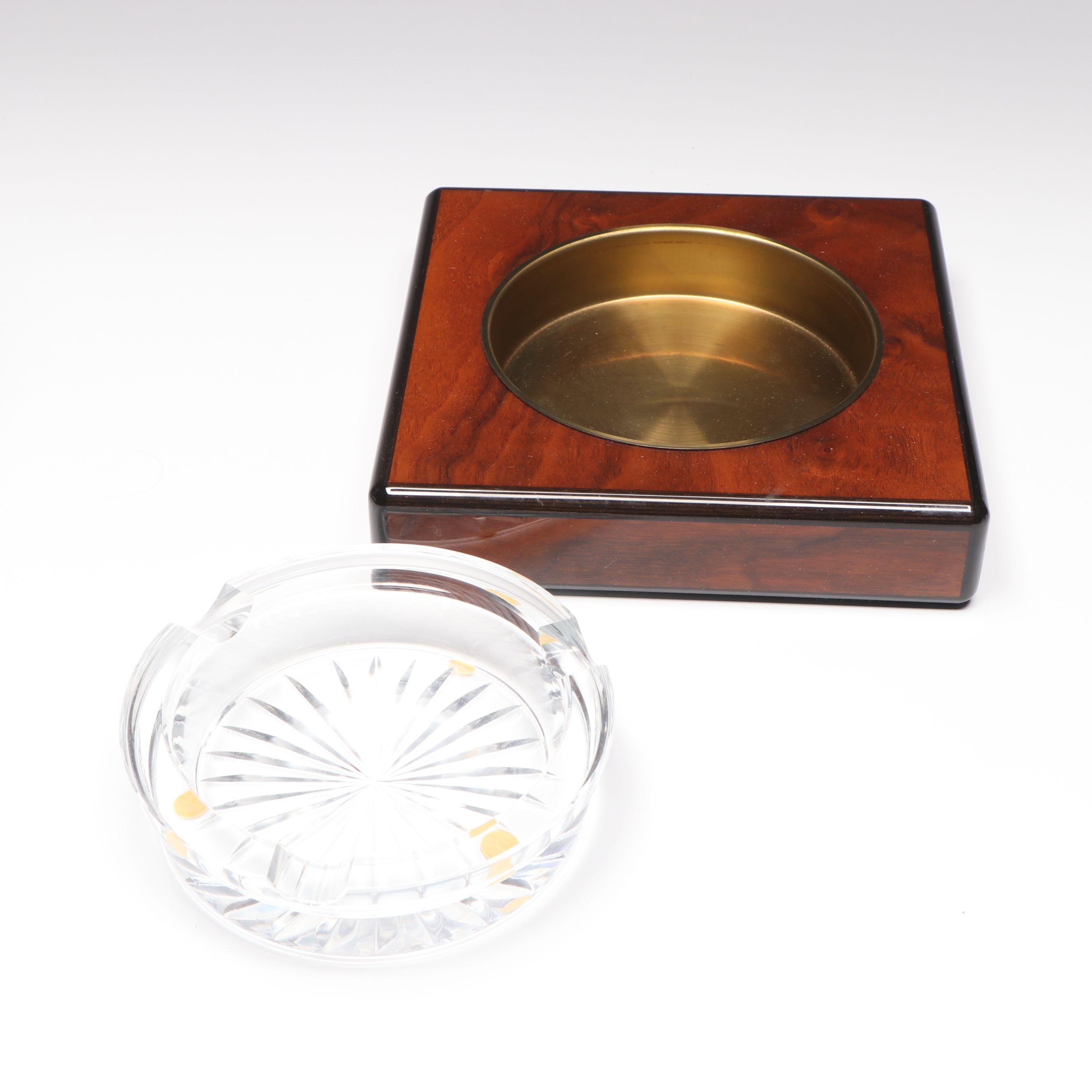MCM Style Lacquerware and Glass Ashtray with Tray and Cohiba Metal Humidor