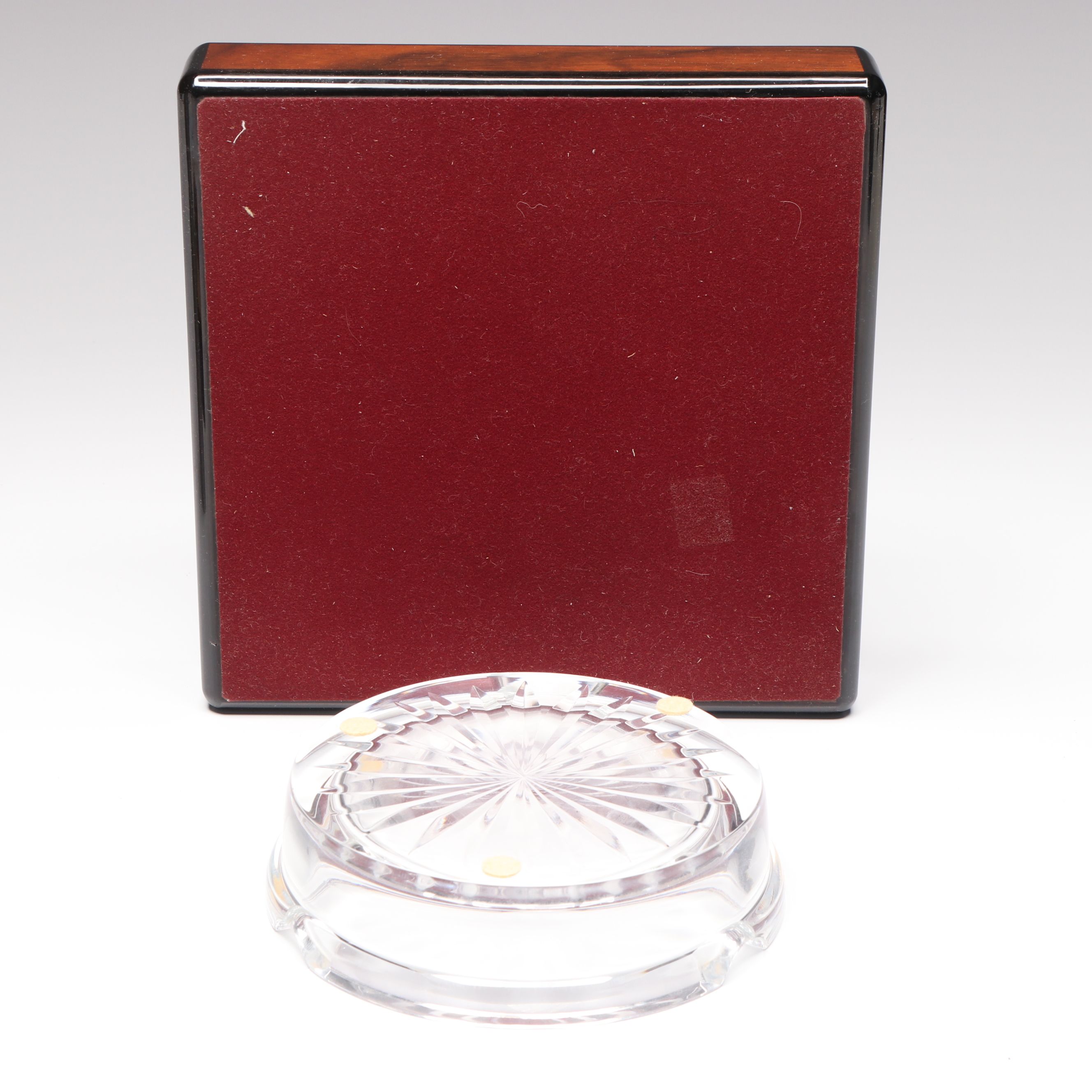 MCM Style Lacquerware and Glass Ashtray with Tray and Cohiba Metal Humidor