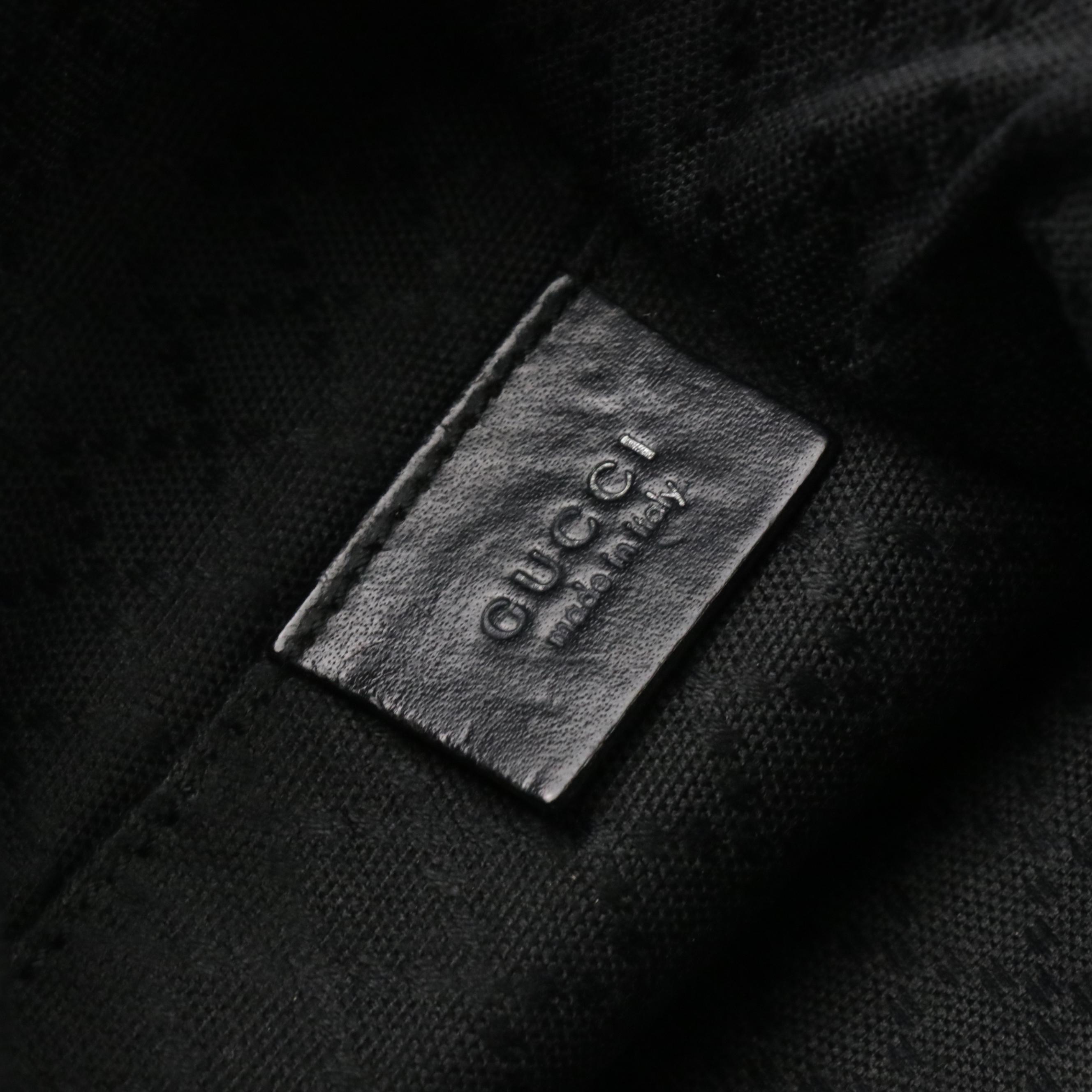 Gucci Bamboo Handle Hobo Shoulder Bag in Black Nylon Canvas and Leather