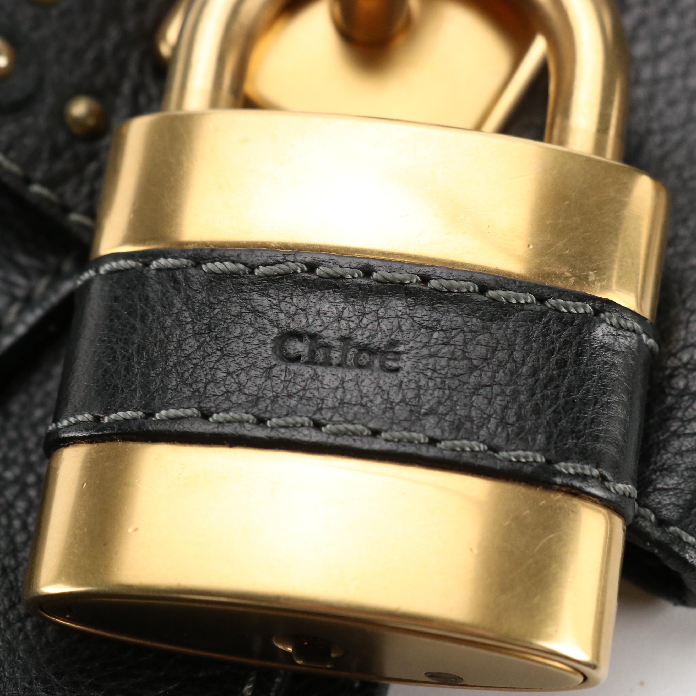 Chloé Paddington Hobo Shoulder Bag in Black Grained Calfskin Leather