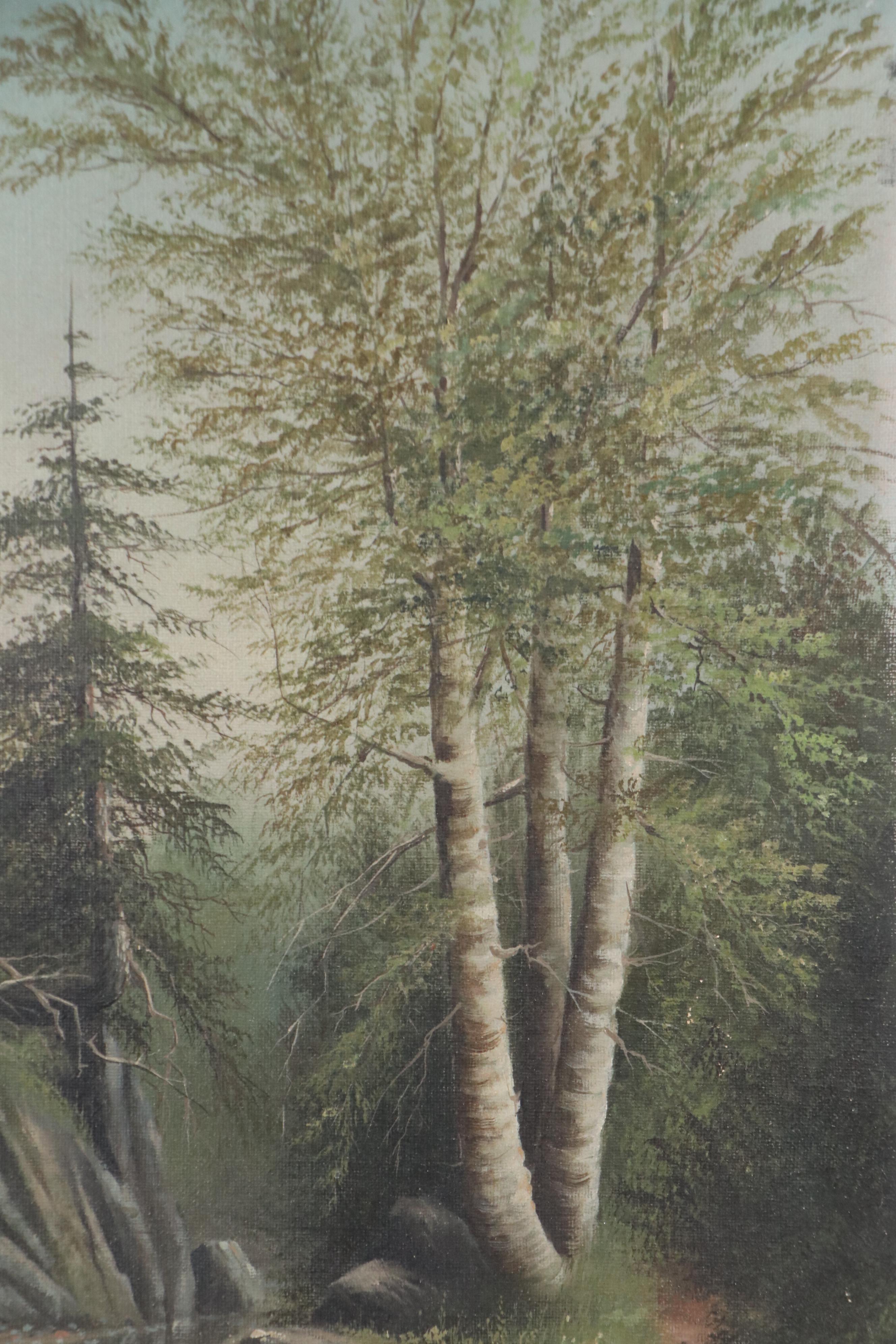 Landscape Oil Painting of Woodland River, 20th Century