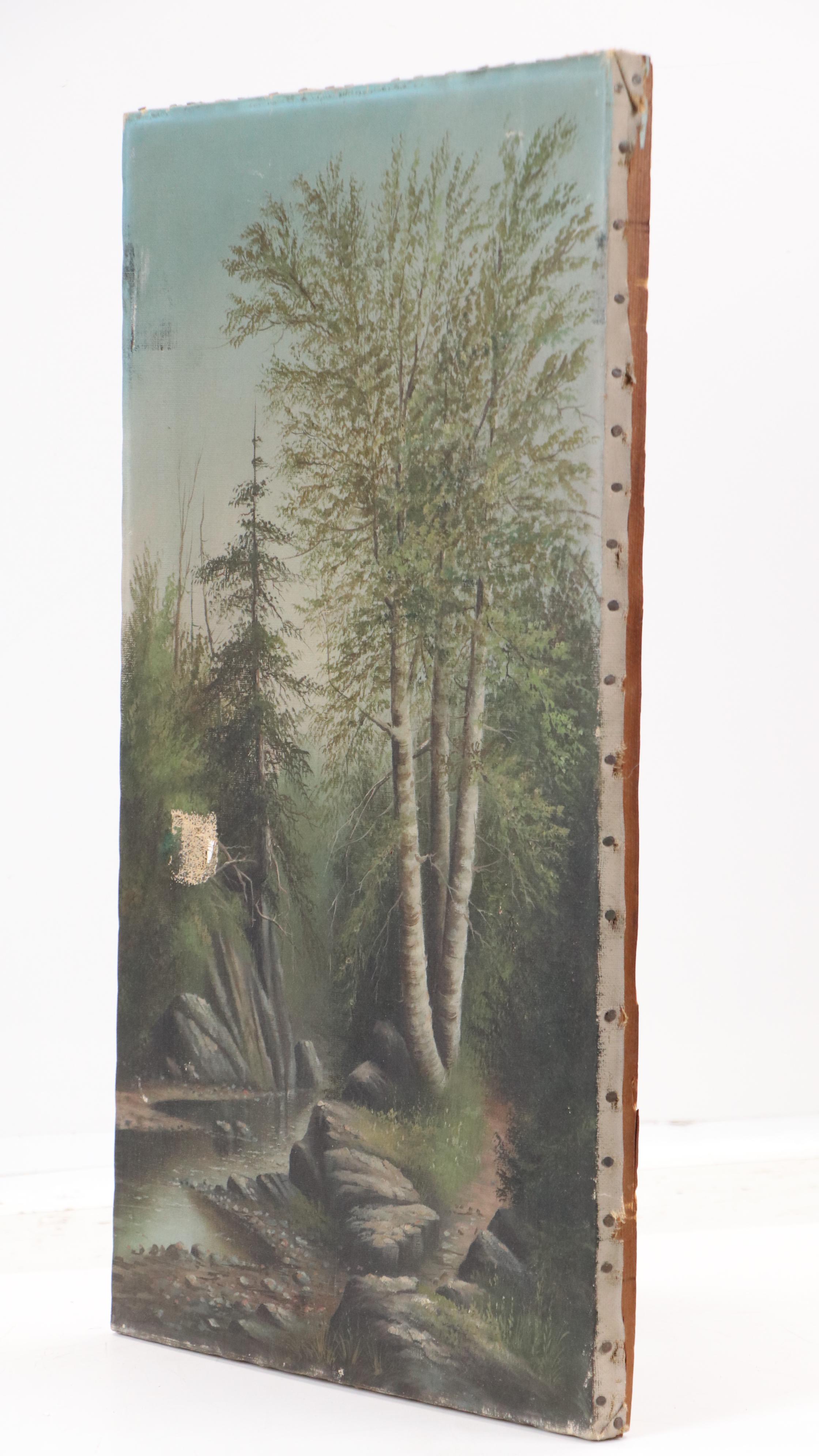 Landscape Oil Painting of Woodland River, 20th Century