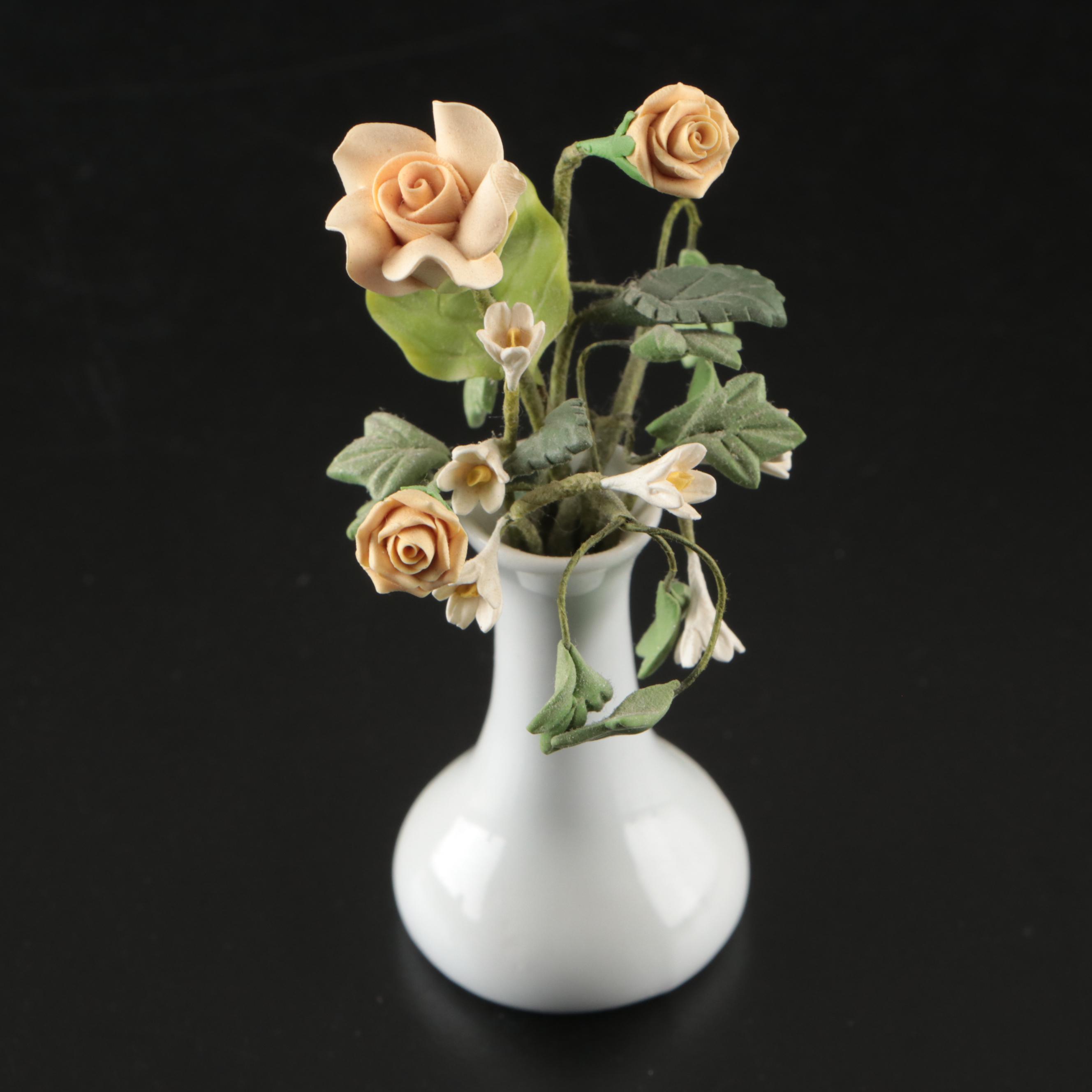 Ceramic Toy Tea Service with Crocheted Place Settings and Tablecloth