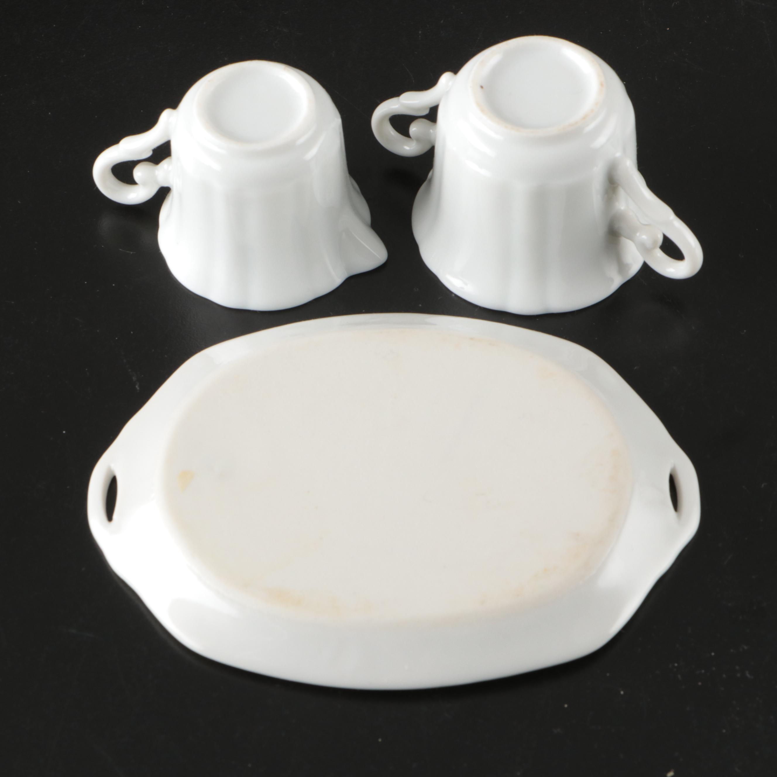 Ceramic Toy Tea Service with Crocheted Place Settings and Tablecloth