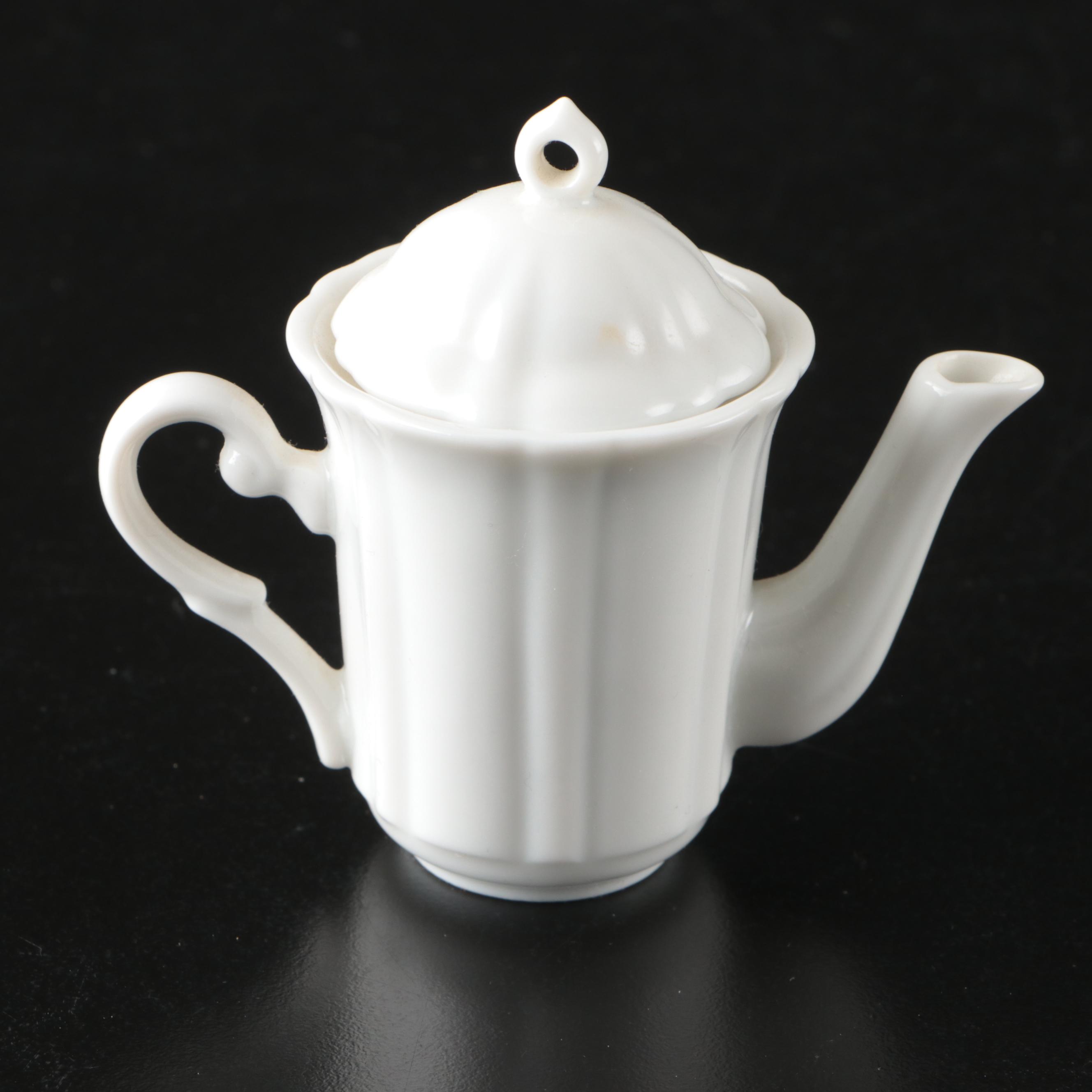 Ceramic Toy Tea Service with Crocheted Place Settings and Tablecloth