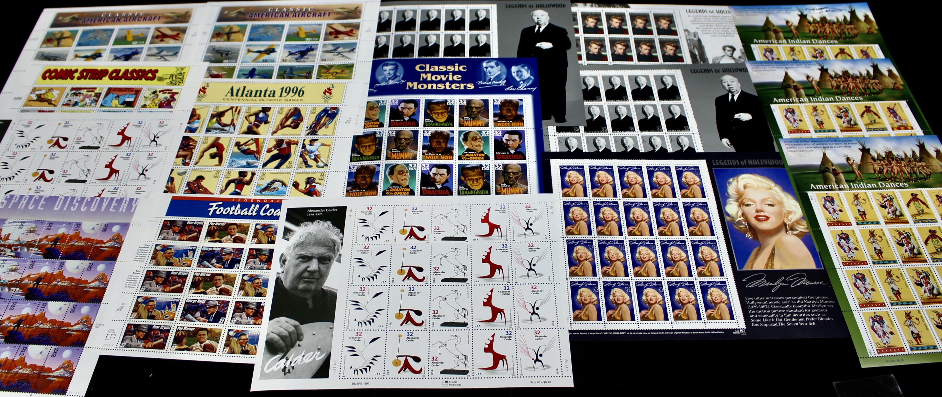Fifteen Miniature U.S. Postage Stamp Sheets, Mint Condition