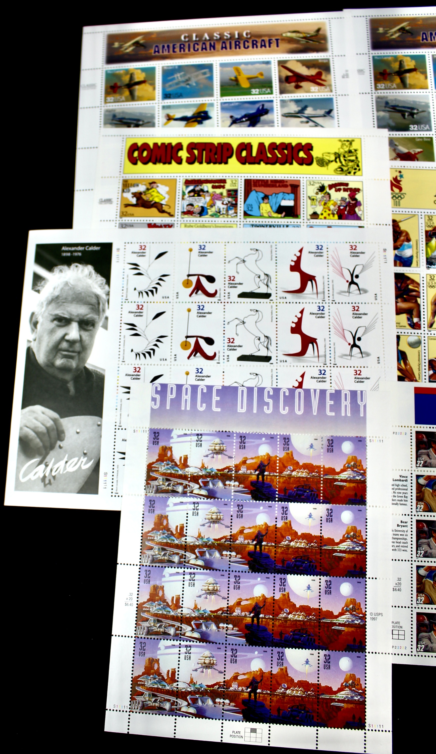 Fifteen Miniature U.S. Postage Stamp Sheets, Mint Condition