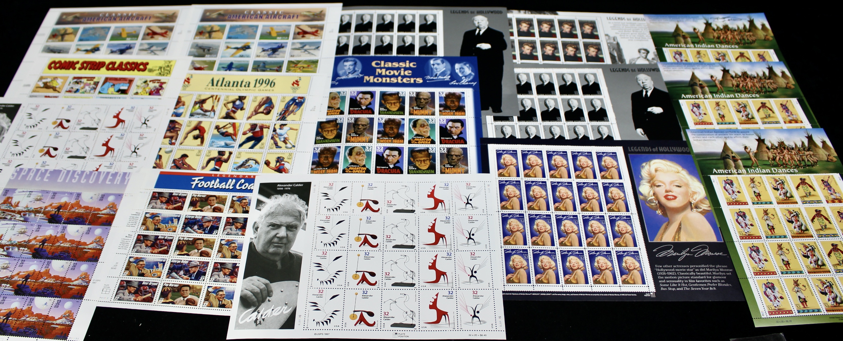 Fifteen Miniature U.S. Postage Stamp Sheets, Mint Condition