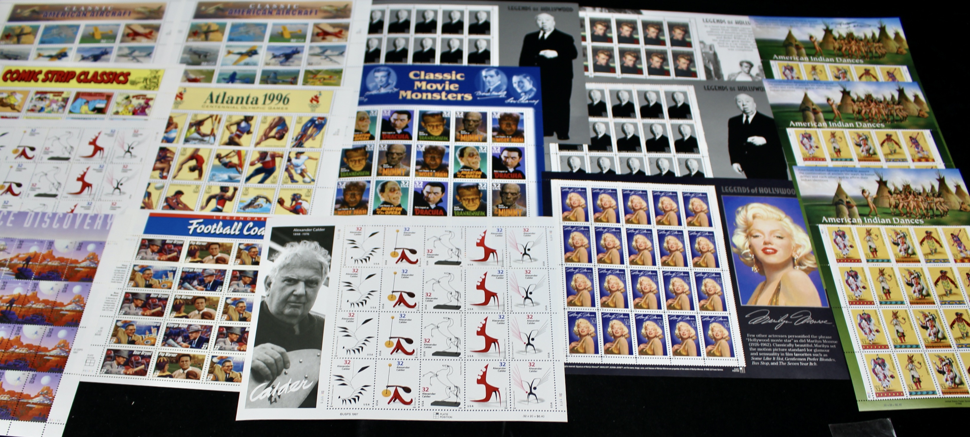 Fifteen Miniature U.S. Postage Stamp Sheets, Mint Condition