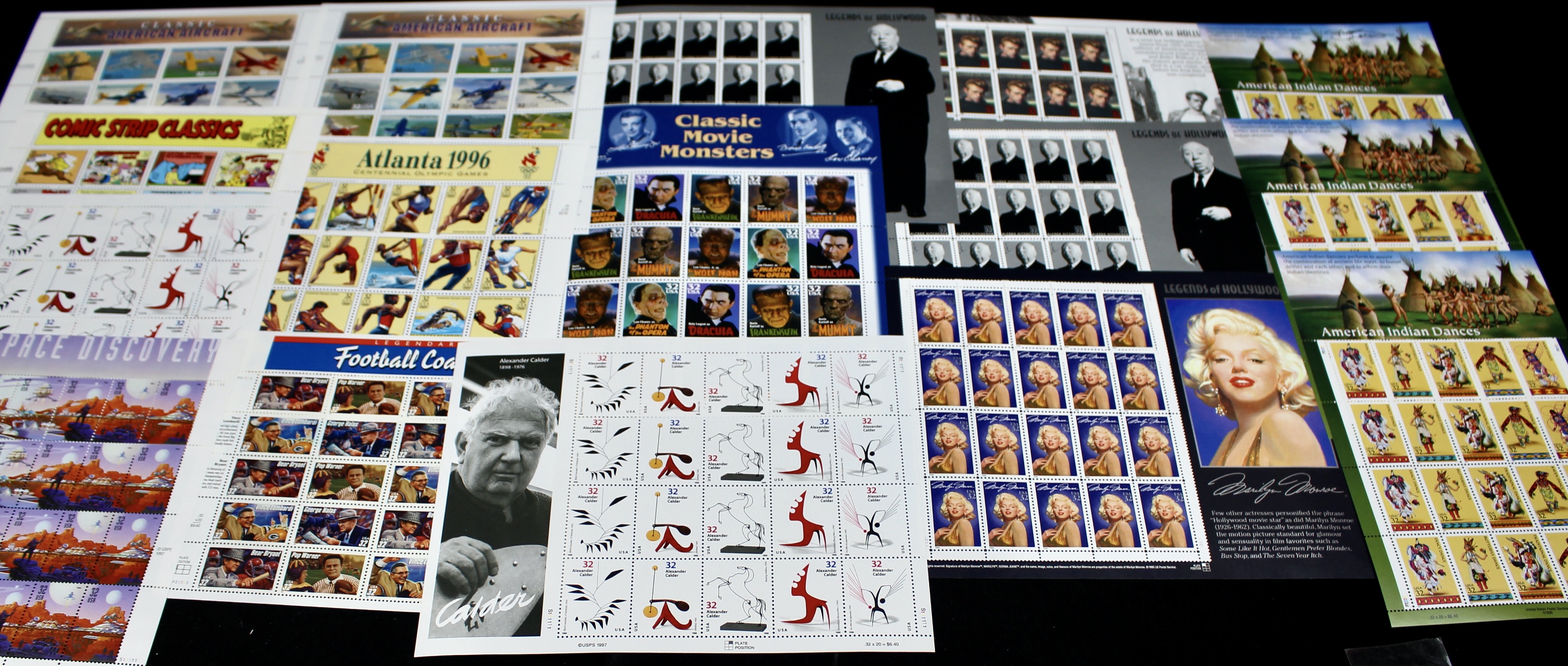 Fifteen Miniature U.S. Postage Stamp Sheets, Mint Condition