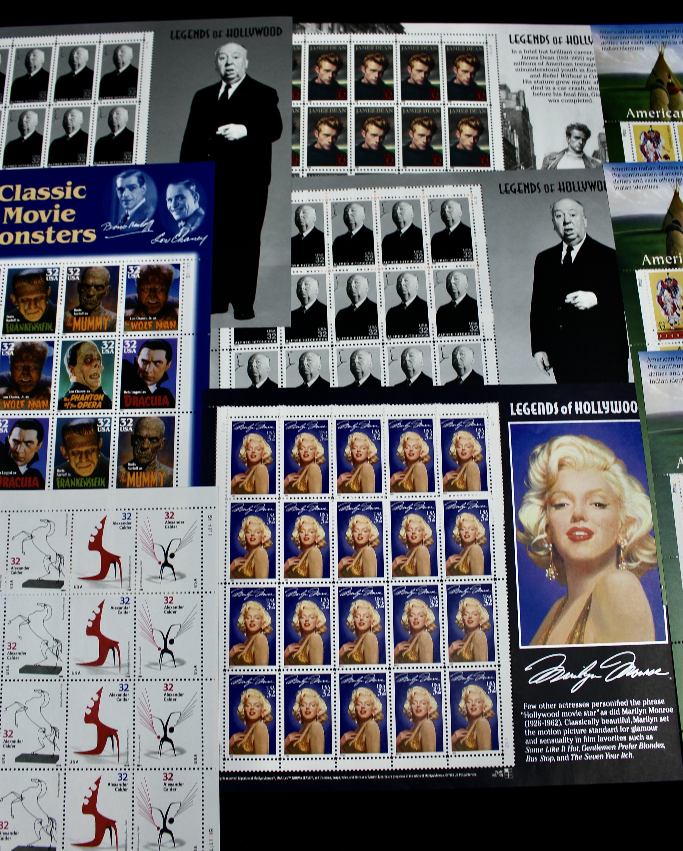 Fifteen Miniature U.S. Postage Stamp Sheets, Mint Condition