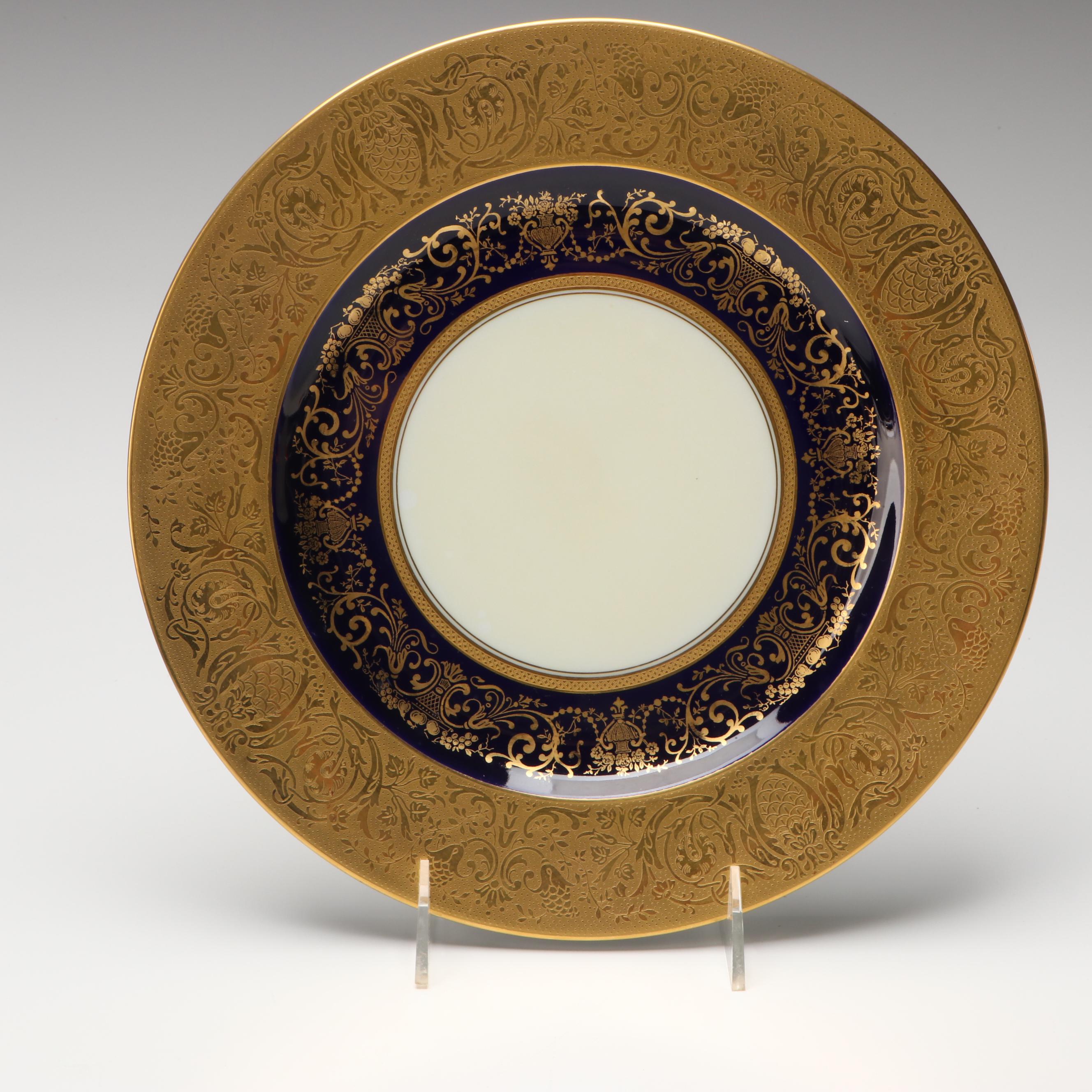 Black Knight Gilt Rimmed and Cobalt Porcelain Dinner Plates