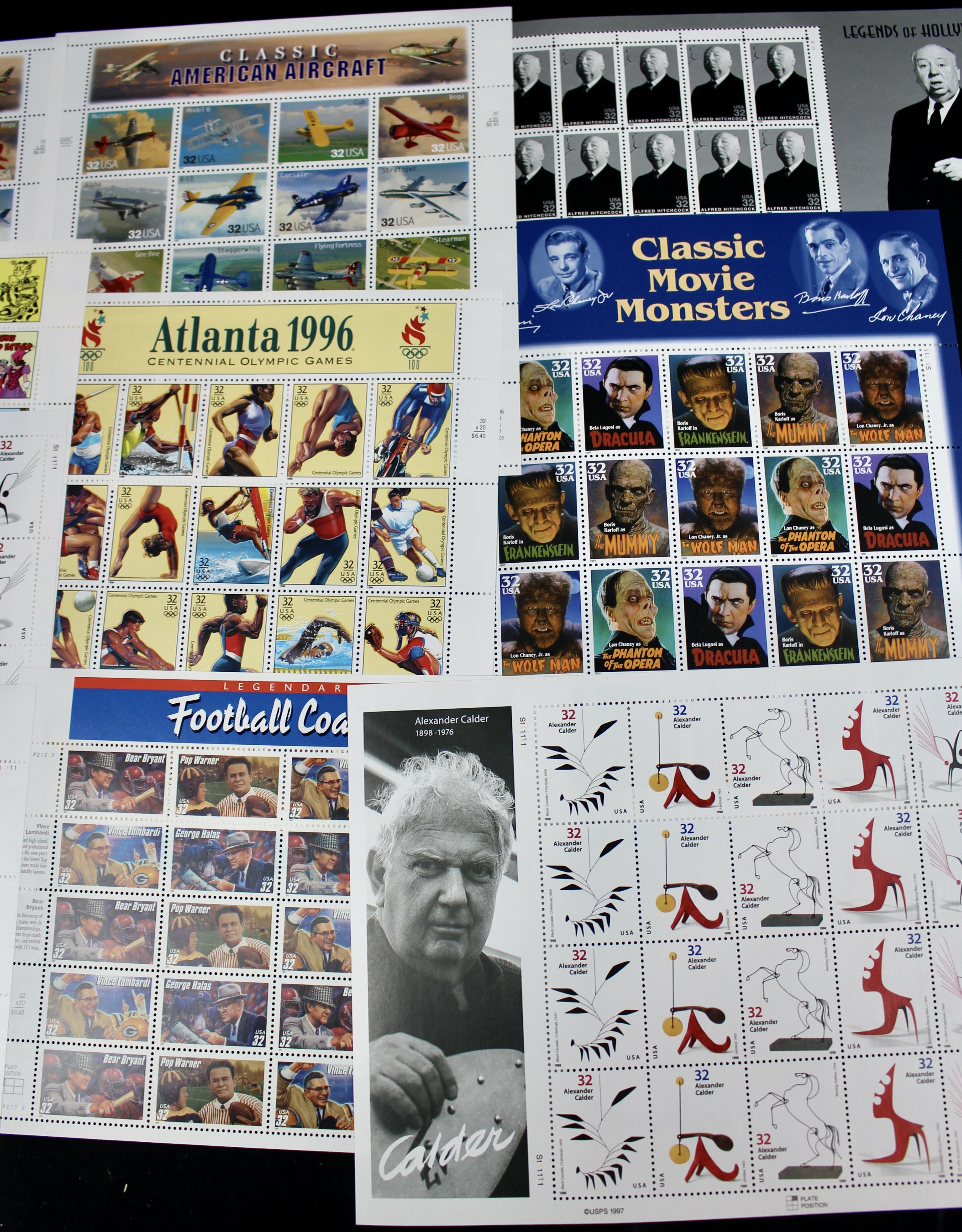 Fifteen Miniature U.S. Postage Stamp Sheets, Mint Condition