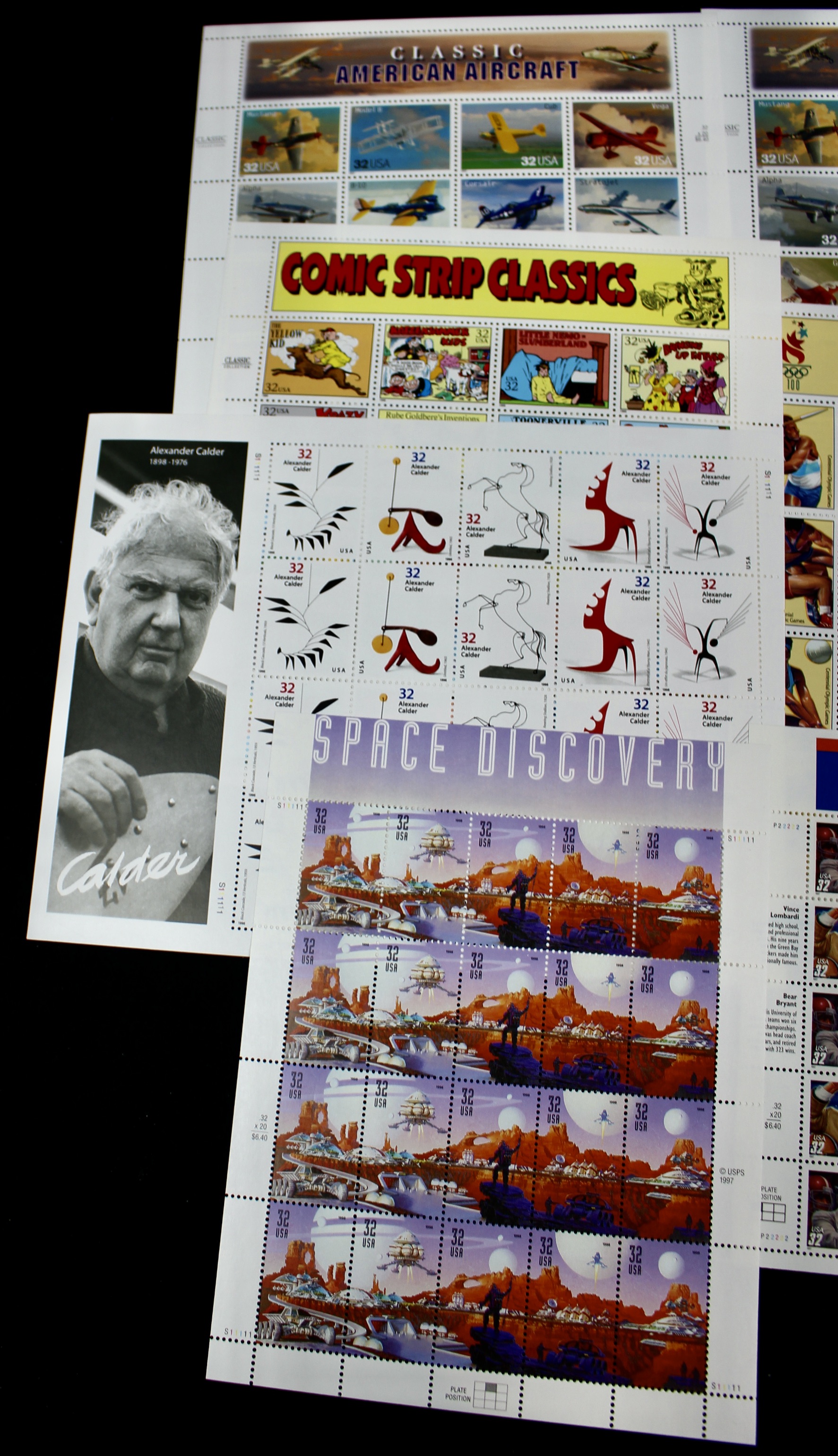 Fifteen Miniature U.S. Postage Stamp Sheets, Mint Condition