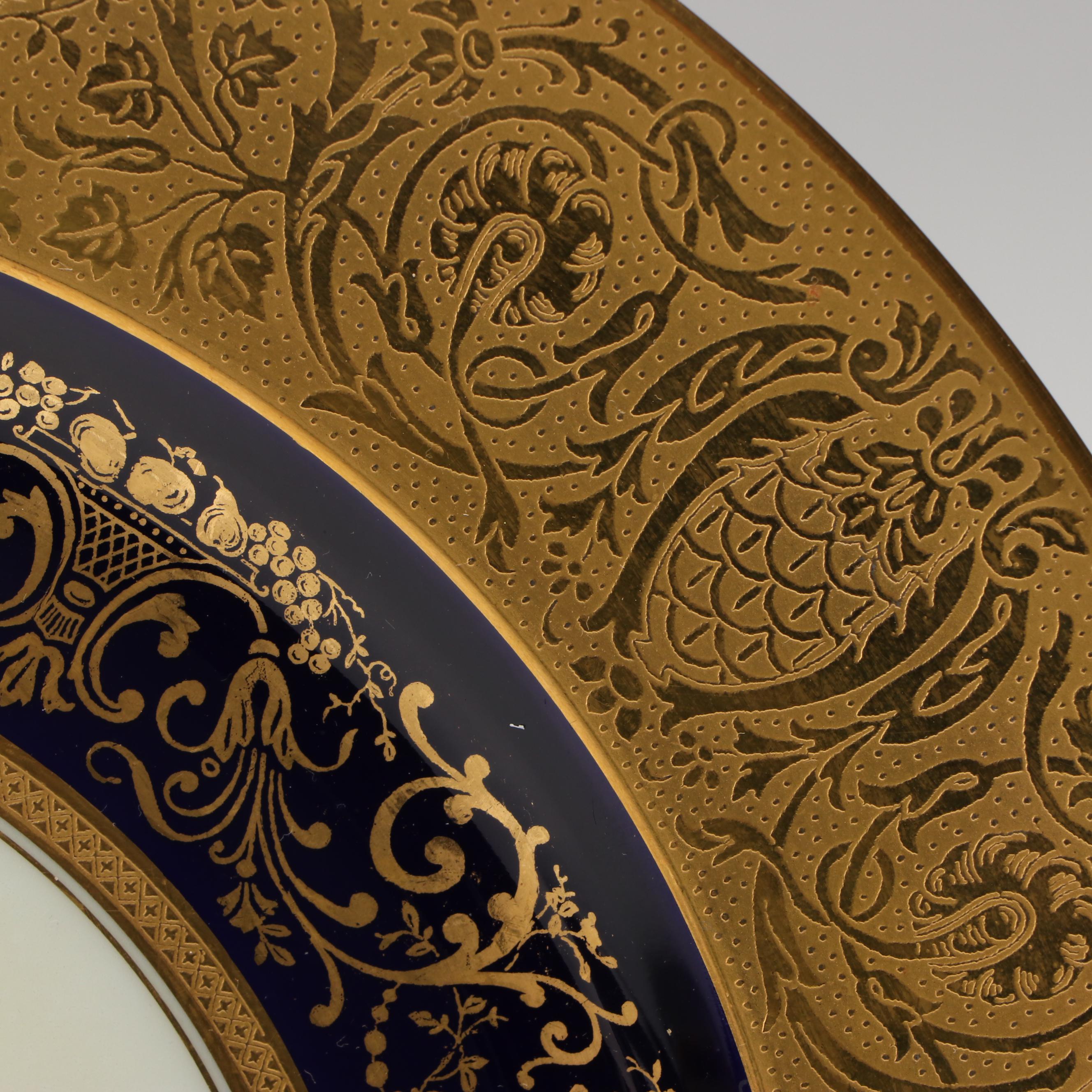 Black Knight Gilt Rimmed and Cobalt Porcelain Dinner Plates