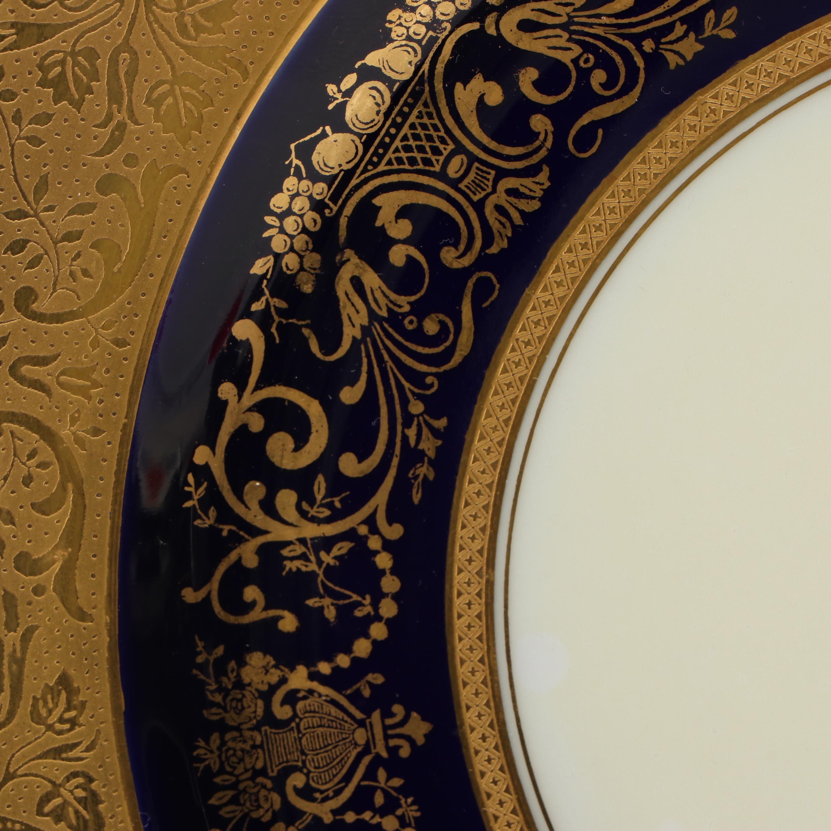 Black Knight Gilt Rimmed and Cobalt Porcelain Dinner Plates