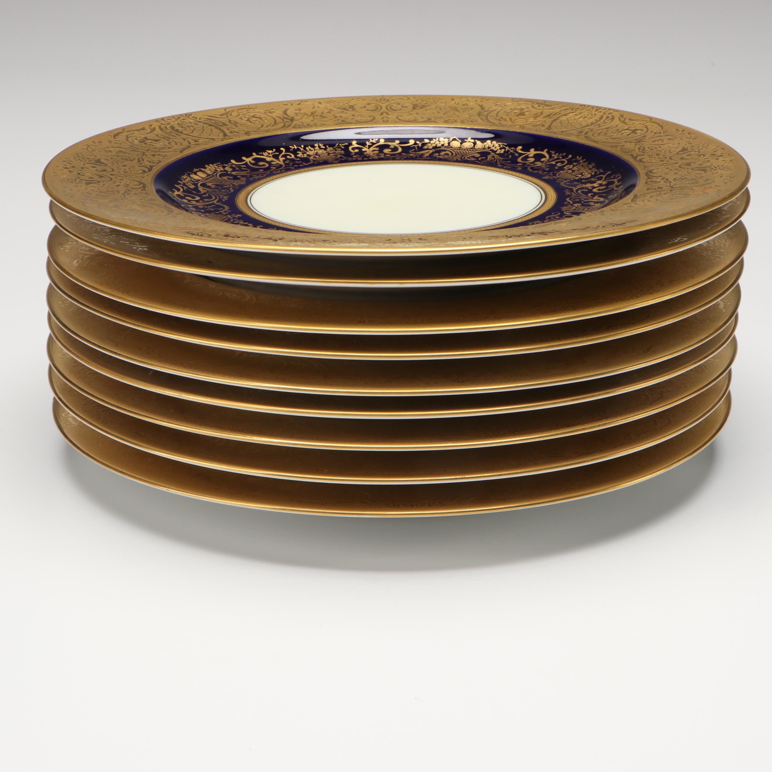 Black Knight Gilt Rimmed and Cobalt Porcelain Dinner Plates