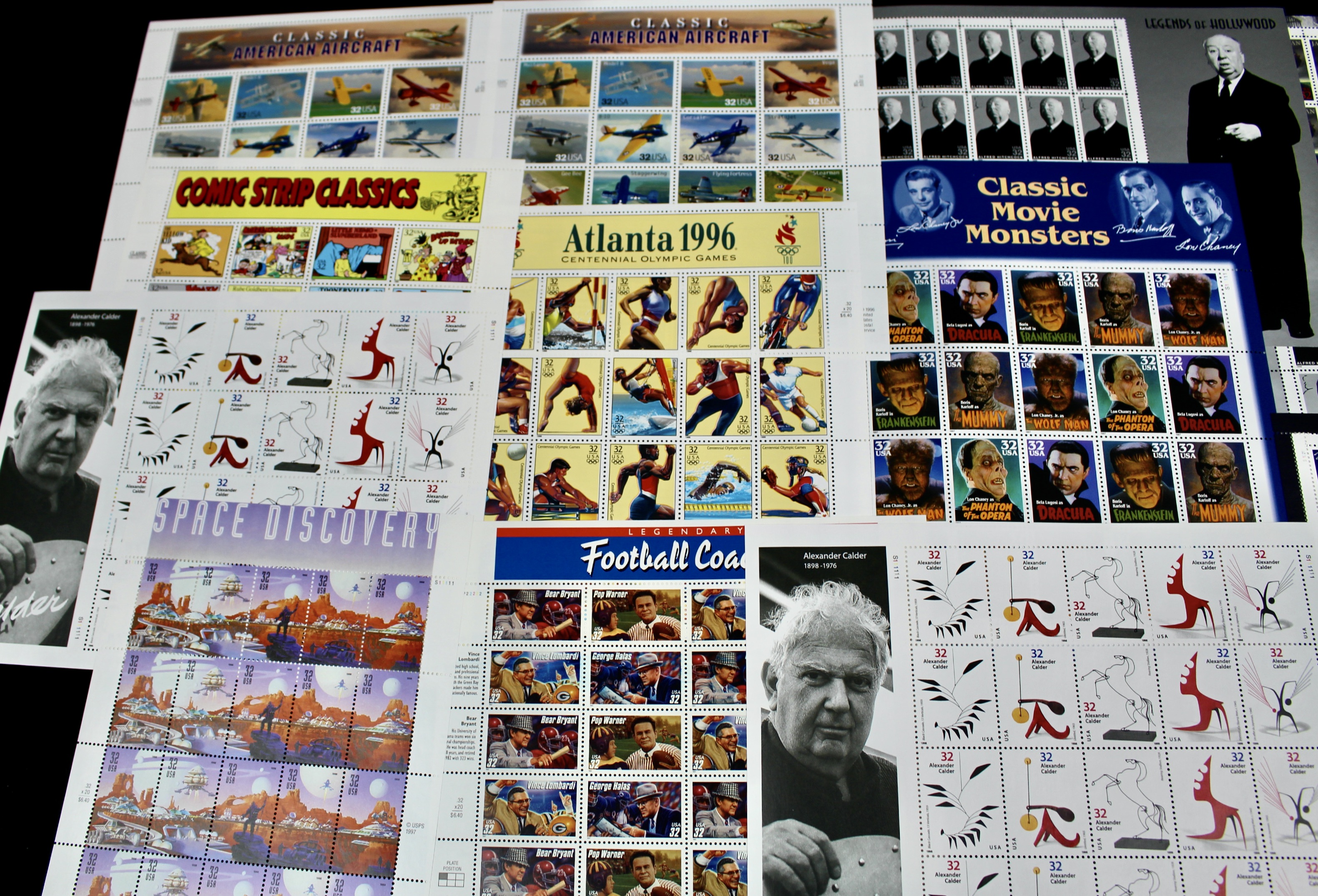 Fifteen Miniature U.S. Postage Stamp Sheets, Mint Condition