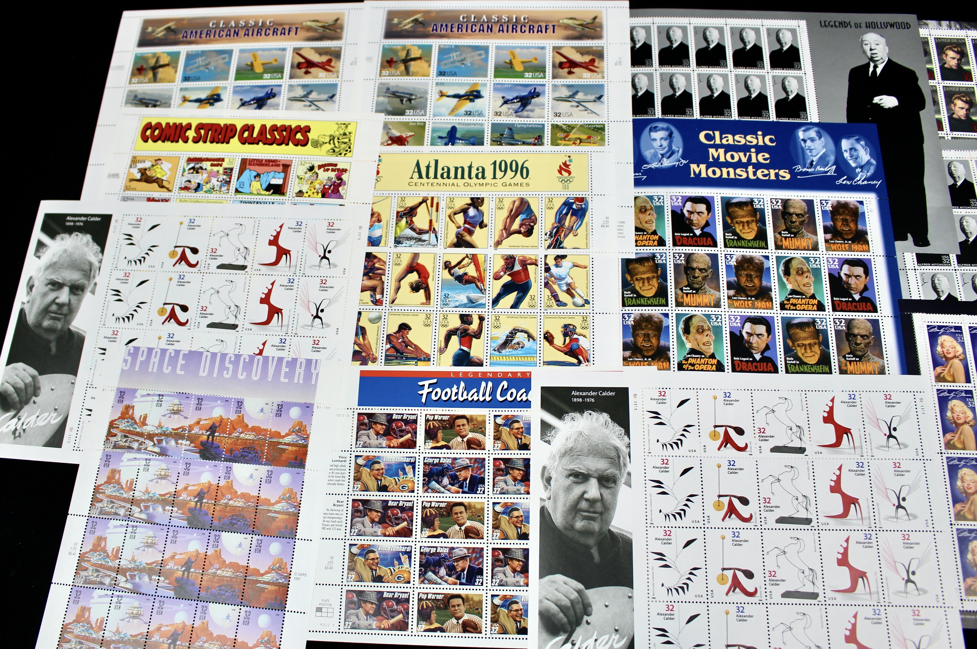 Fifteen Miniature U.S. Postage Stamp Sheets, Mint Condition