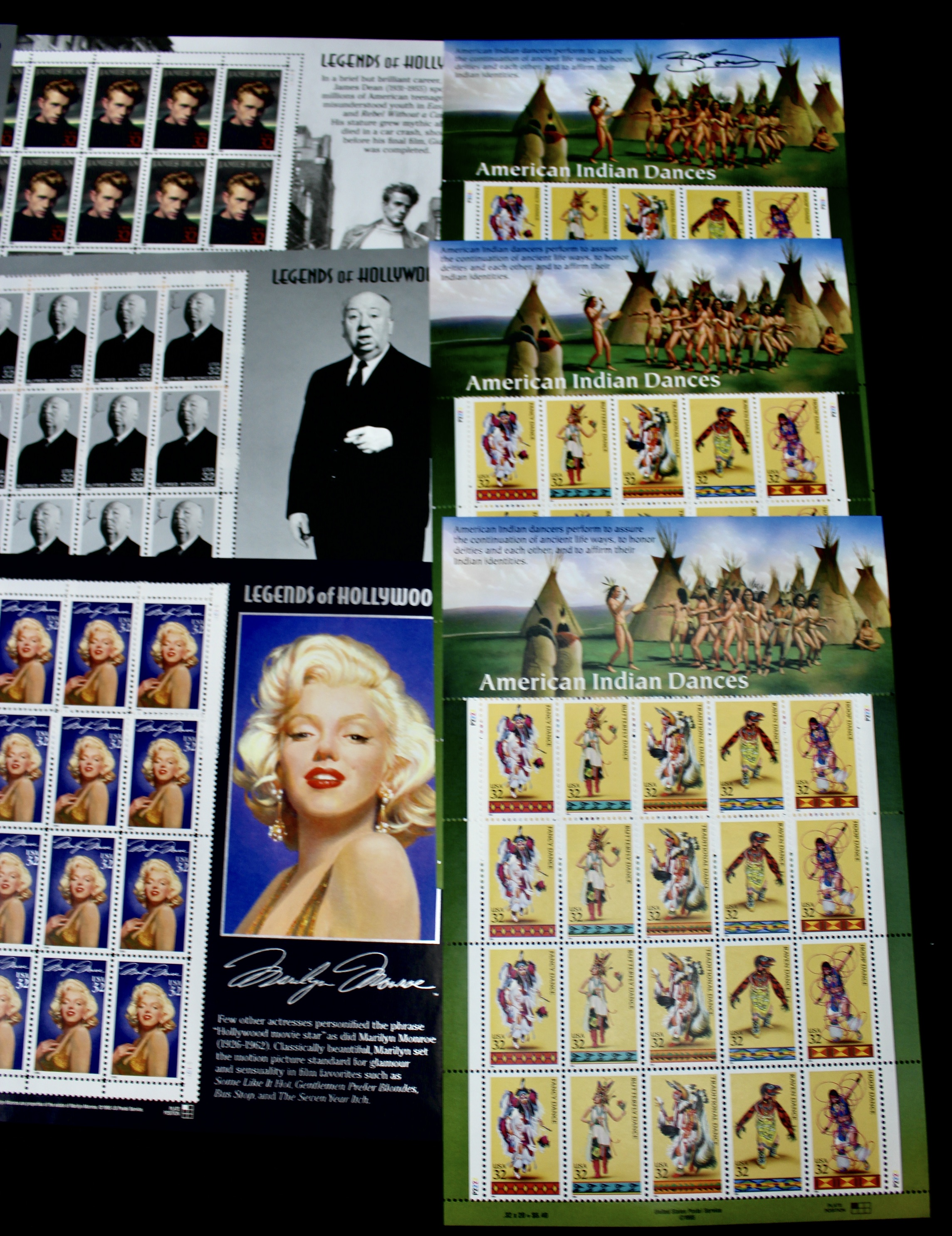Fifteen Miniature U.S. Postage Stamp Sheets, Mint Condition