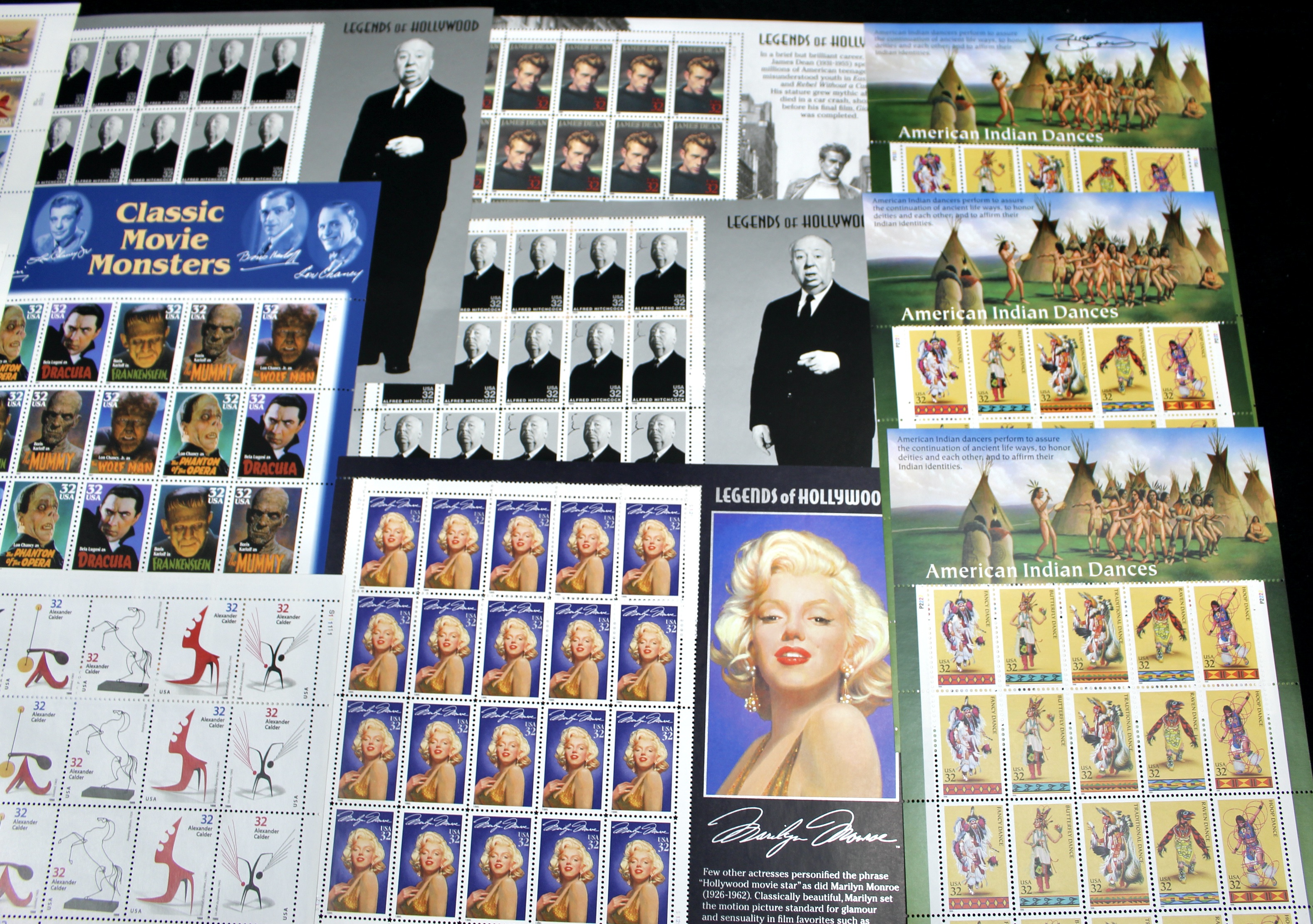 Fifteen Miniature U.S. Postage Stamp Sheets, Mint Condition