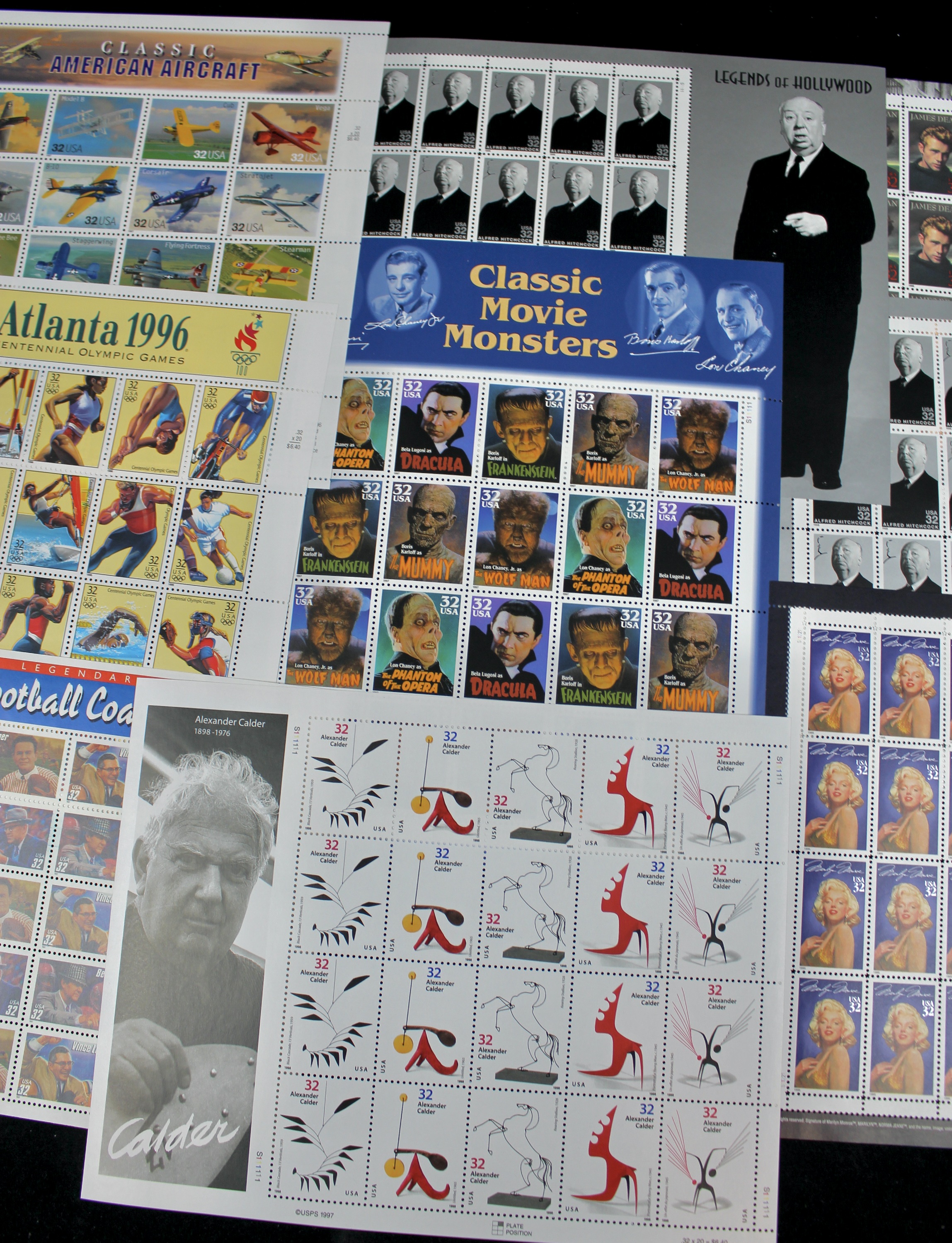 Fifteen Miniature U.S. Postage Stamp Sheets, Mint Condition