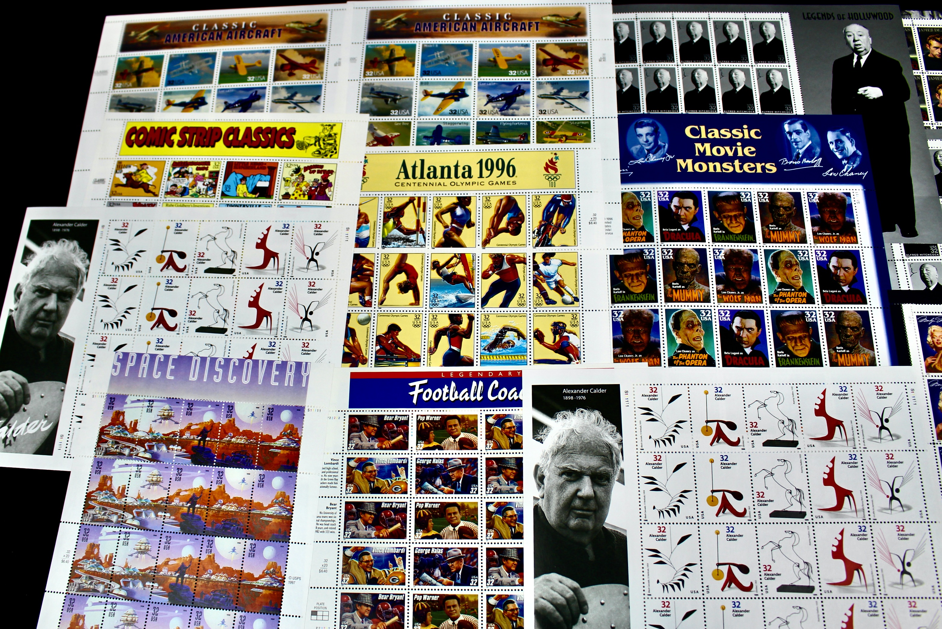 Fifteen Miniature U.S. Postage Stamp Sheets, Mint Condition