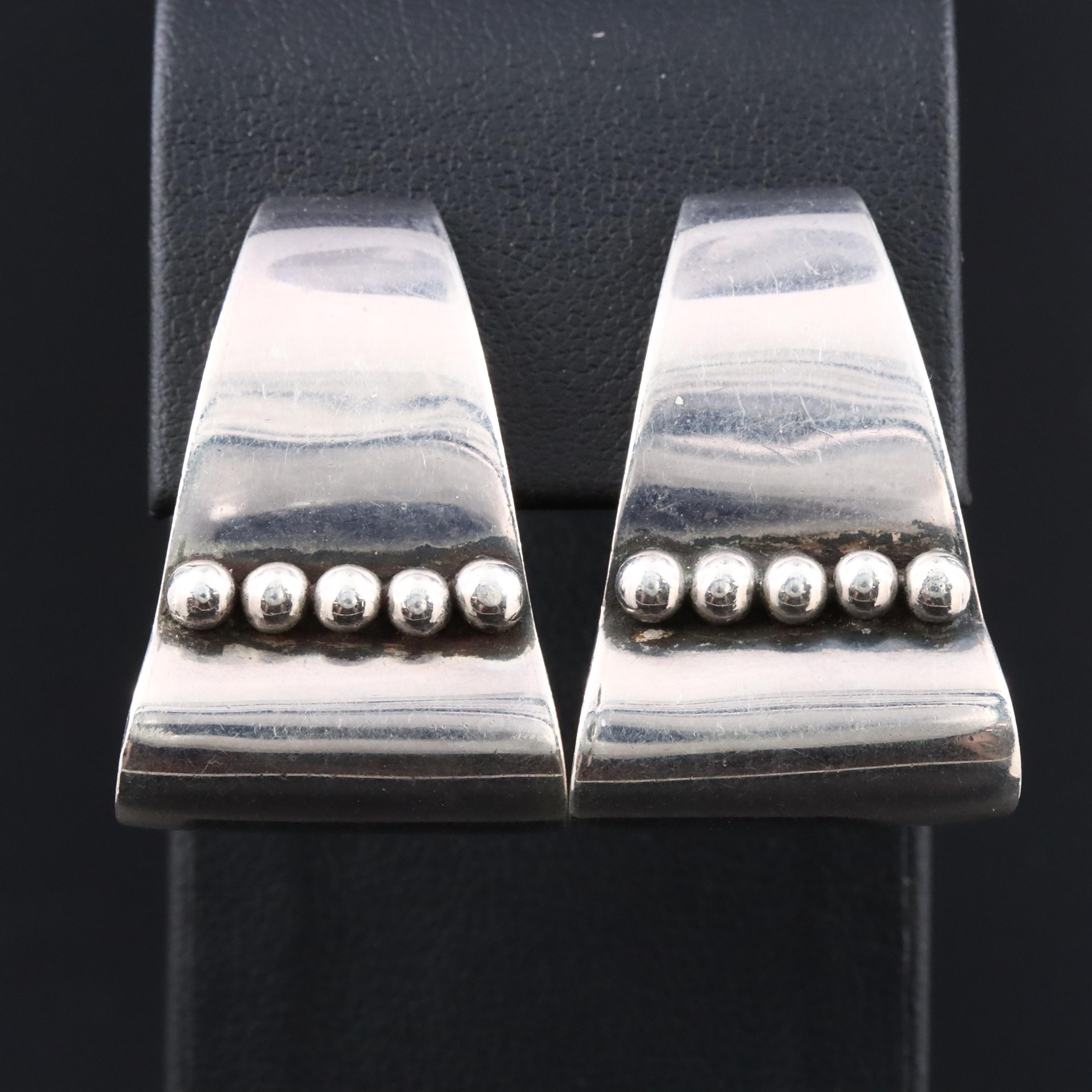 Sterling Tapered Earrings with Bead Detail