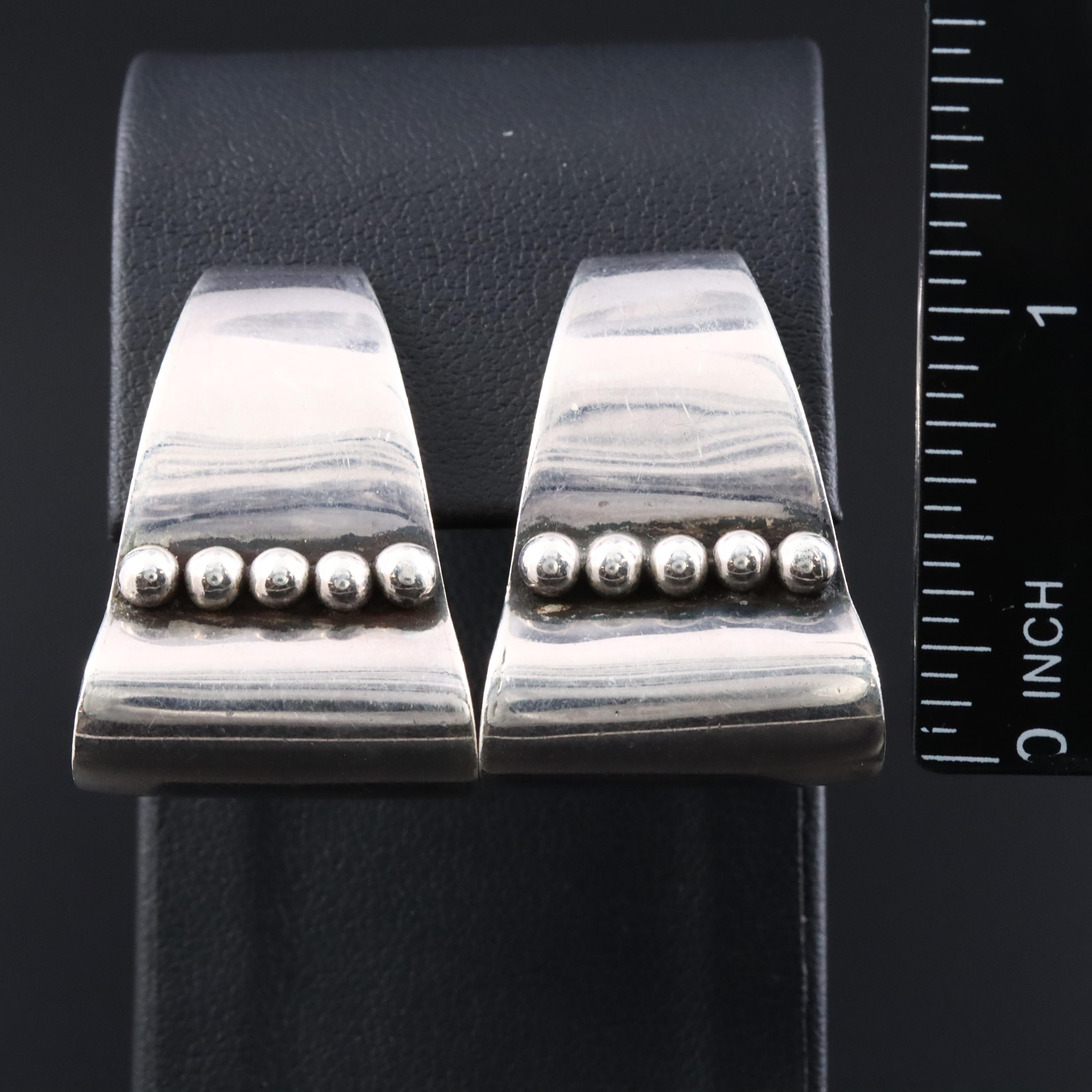 Sterling Tapered Earrings with Bead Detail