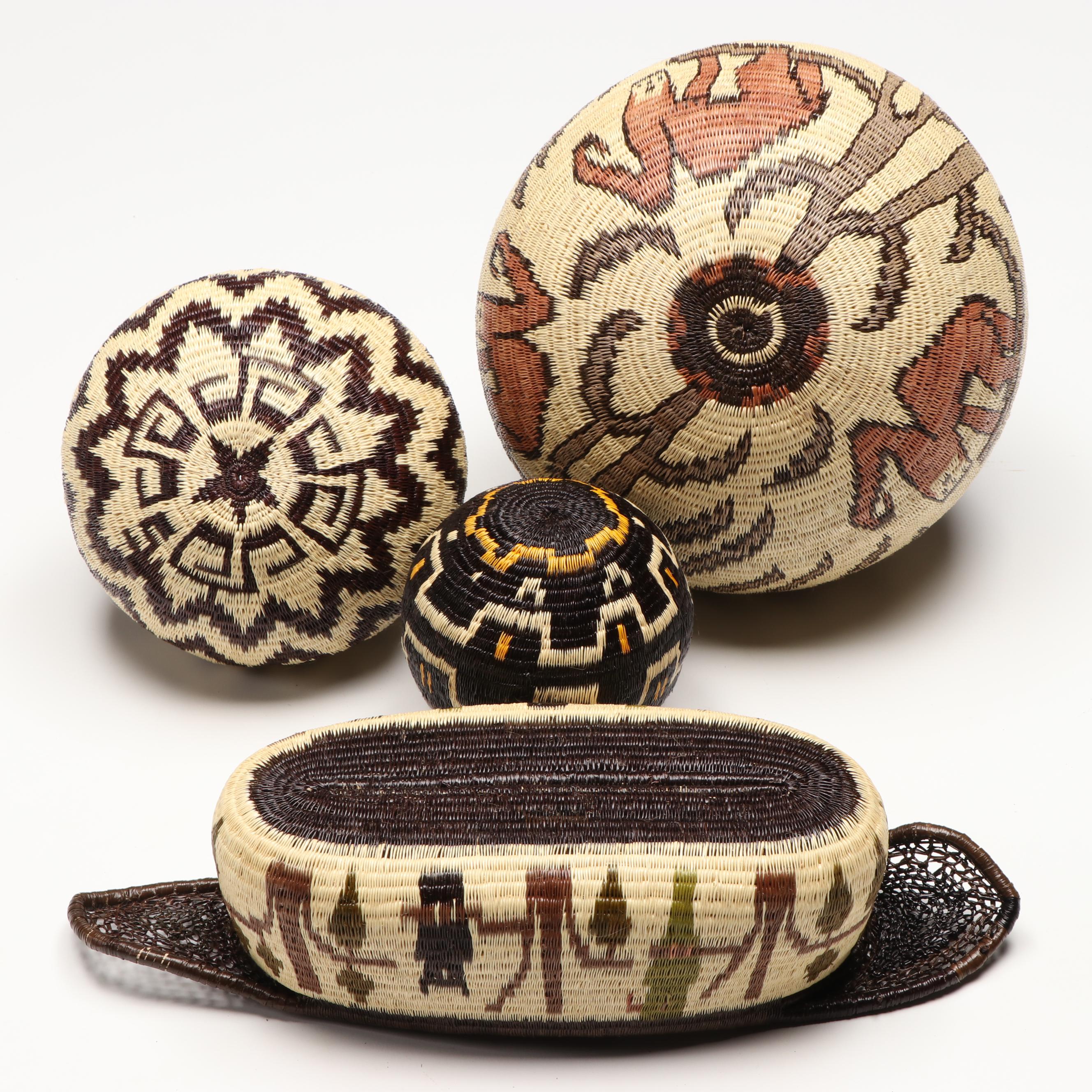 Panamanian Emberá-Wounaan Chunga Fiber Baskets with Owls and Geometric Motifs