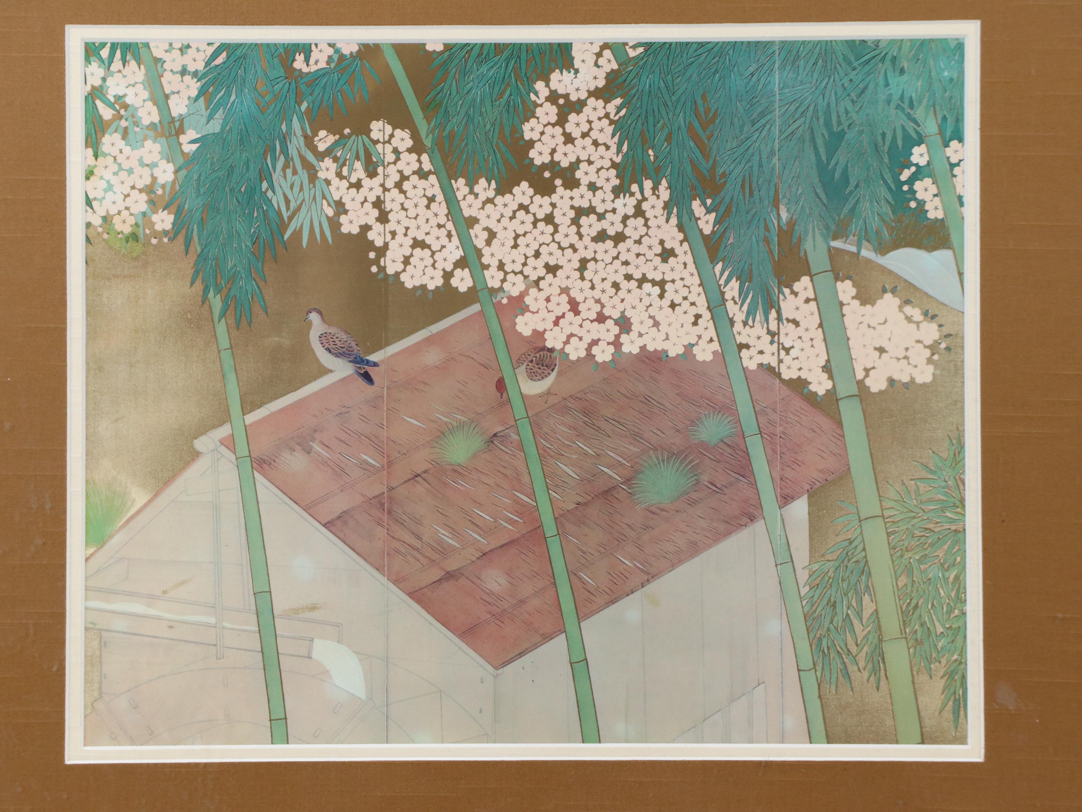 Offset Lithograph After Tsuchida Bakusen "Cherry Blossoms and Pigeons"