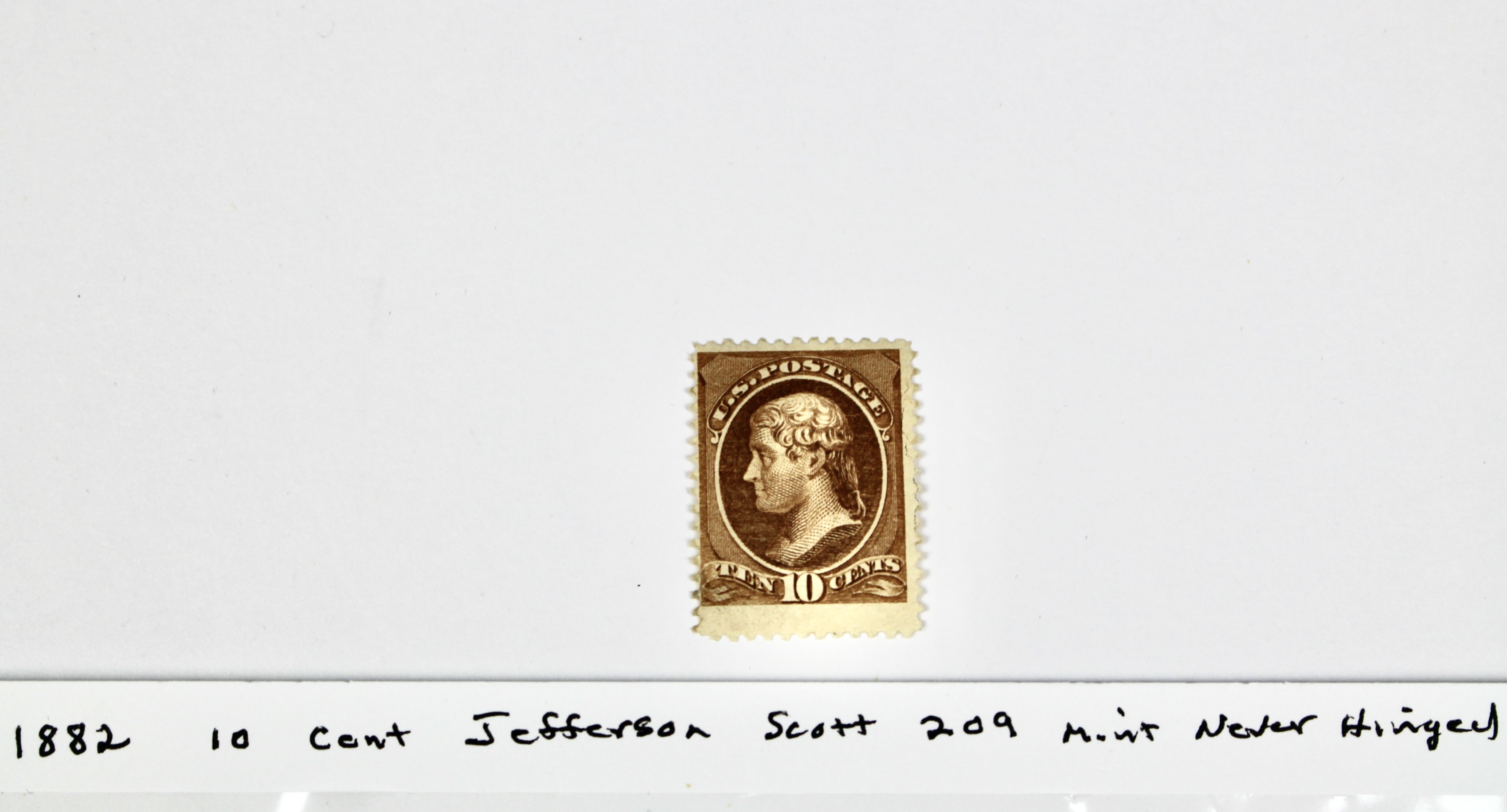 1882 10-Cent Jefferson Postage Stamp, Scott 209, MNH