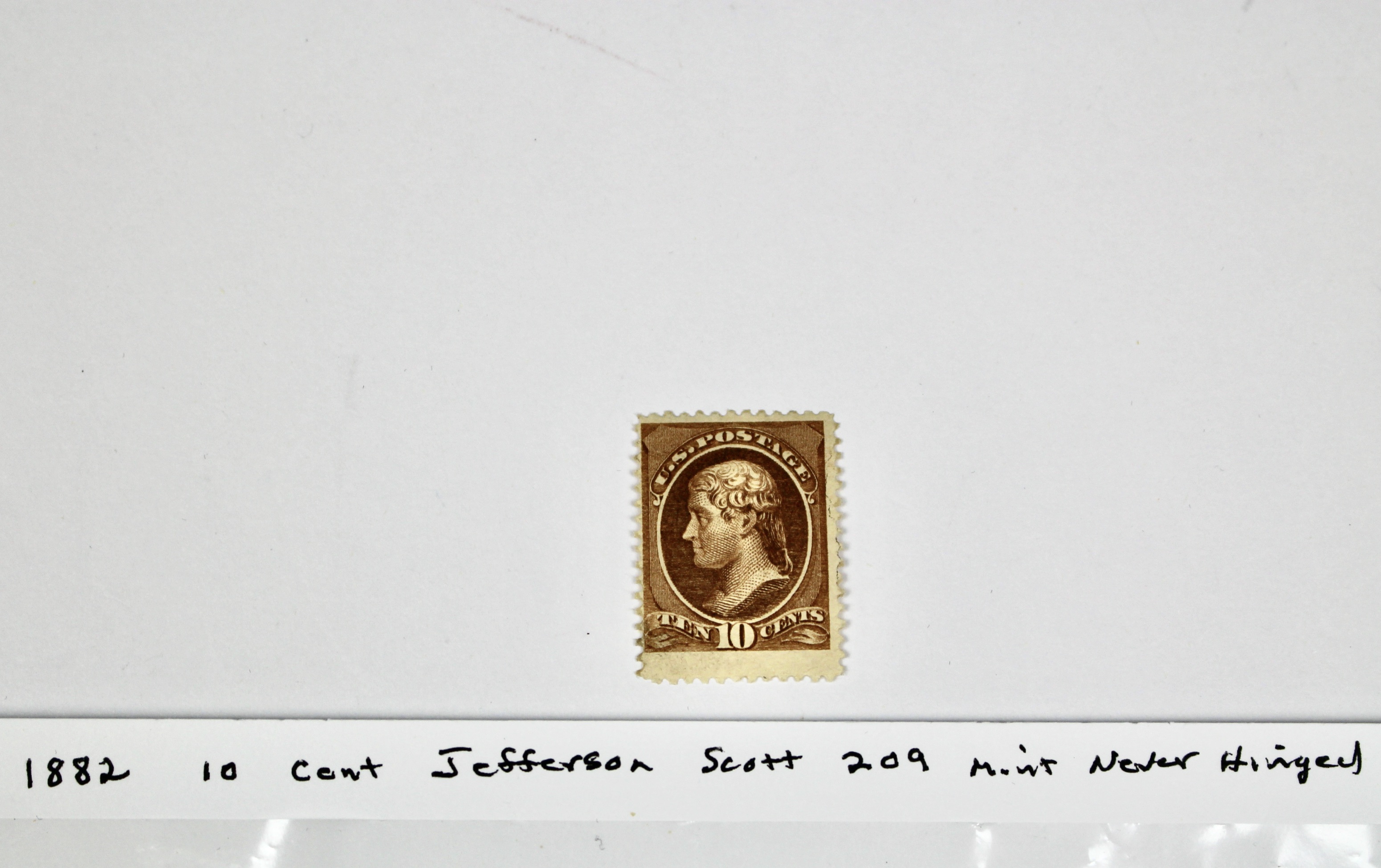 1882 10-Cent Jefferson Postage Stamp, Scott 209, MNH