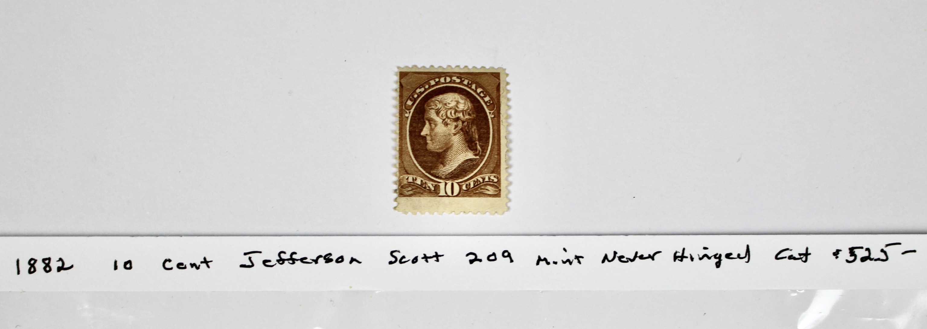 1882 10-Cent Jefferson Postage Stamp, Scott 209, MNH