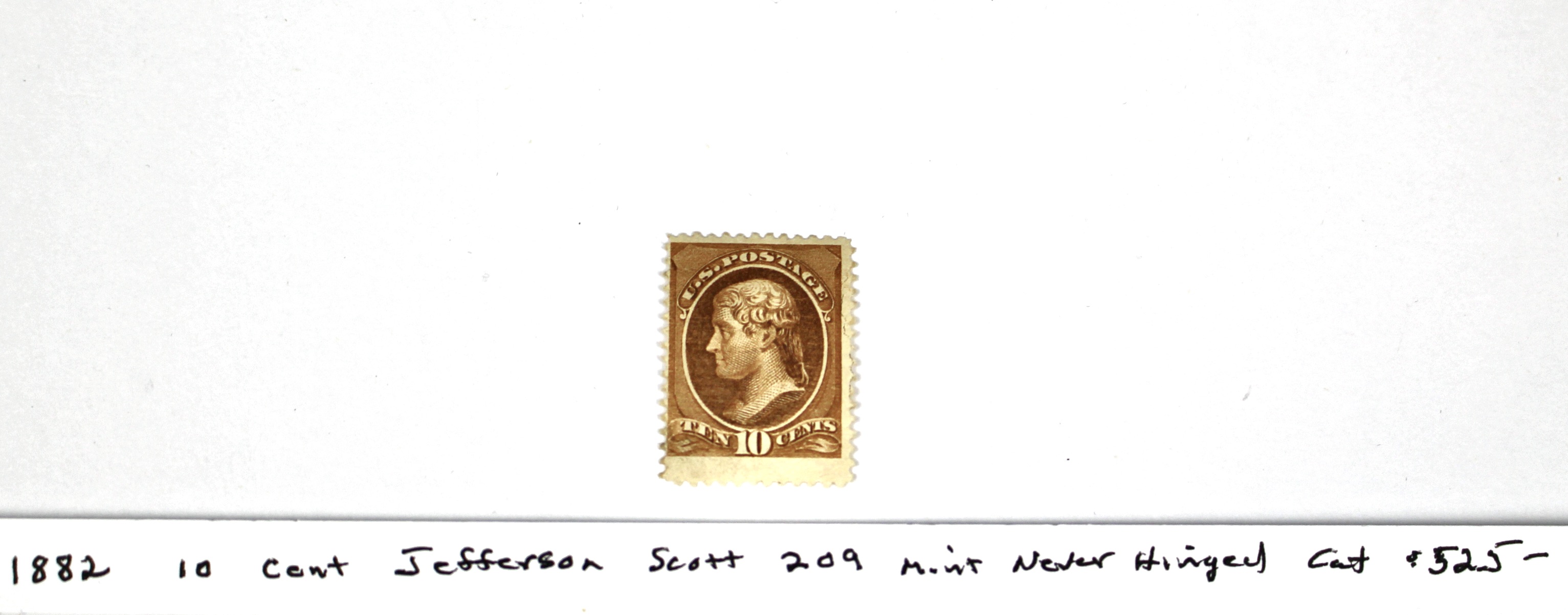 1882 10-Cent Jefferson Postage Stamp, Scott 209, MNH
