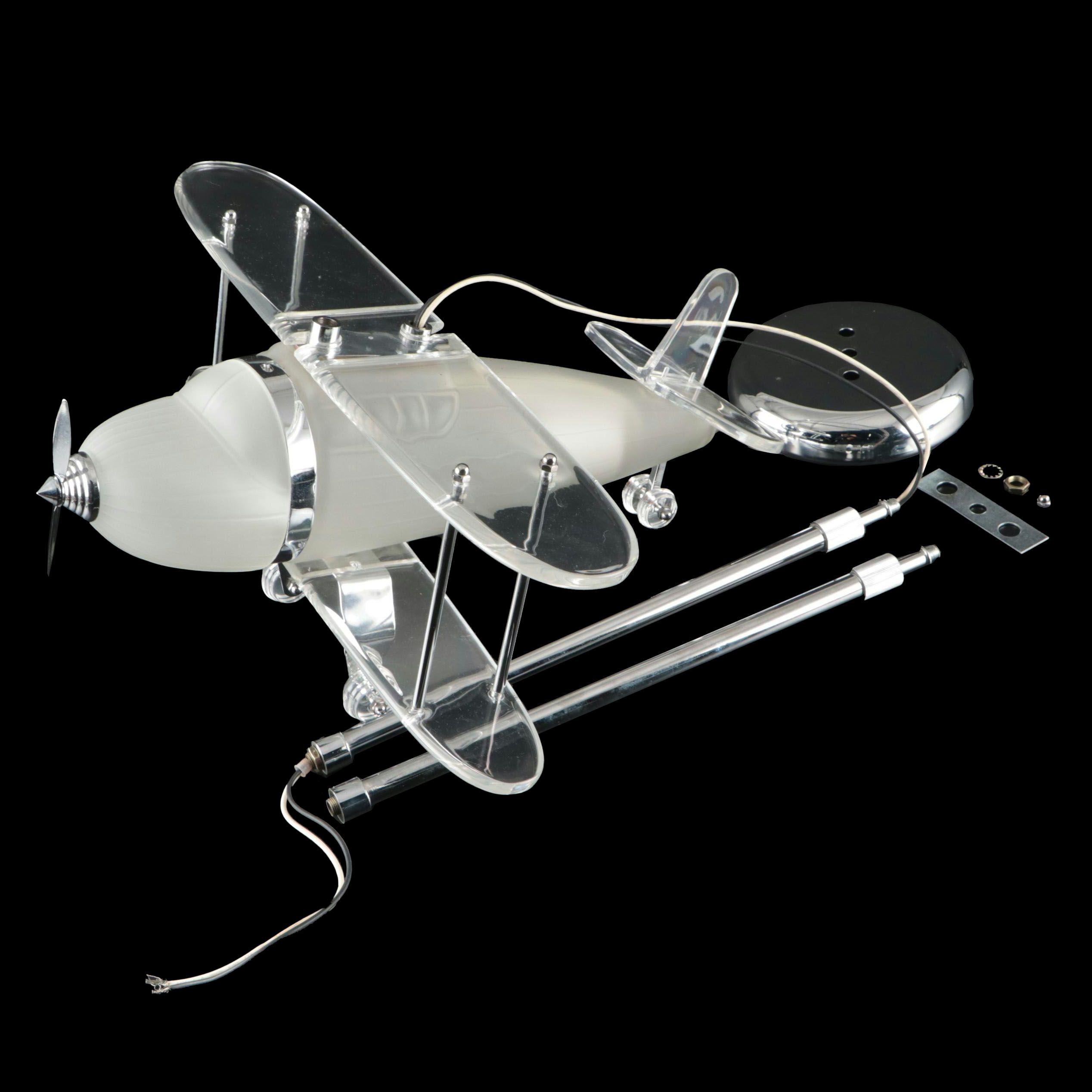 Art Deco Style Glass and Acrylic Biplane Ceiling Pendant Light, 2004