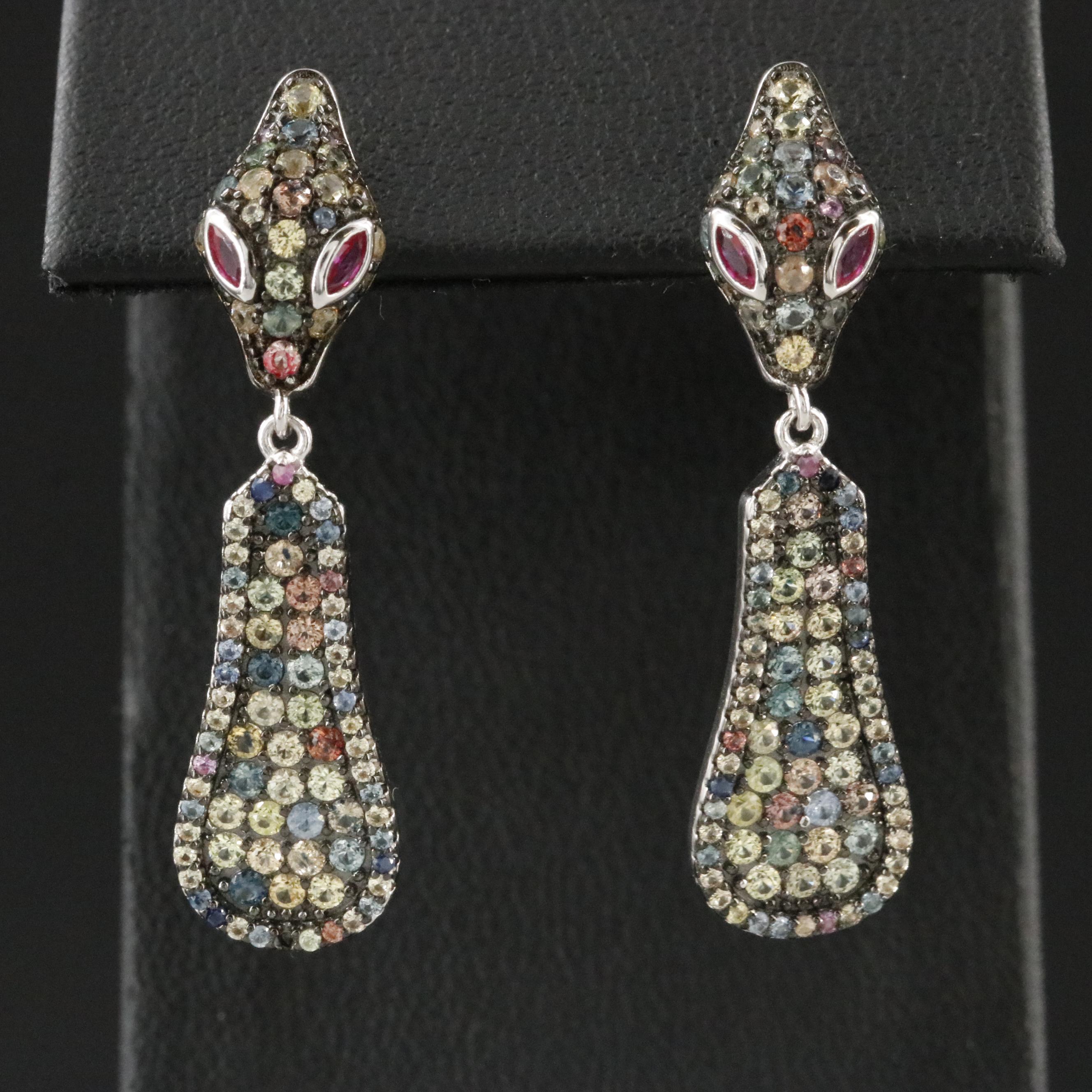 Sterling Sapphire Serpent Drop Earrings