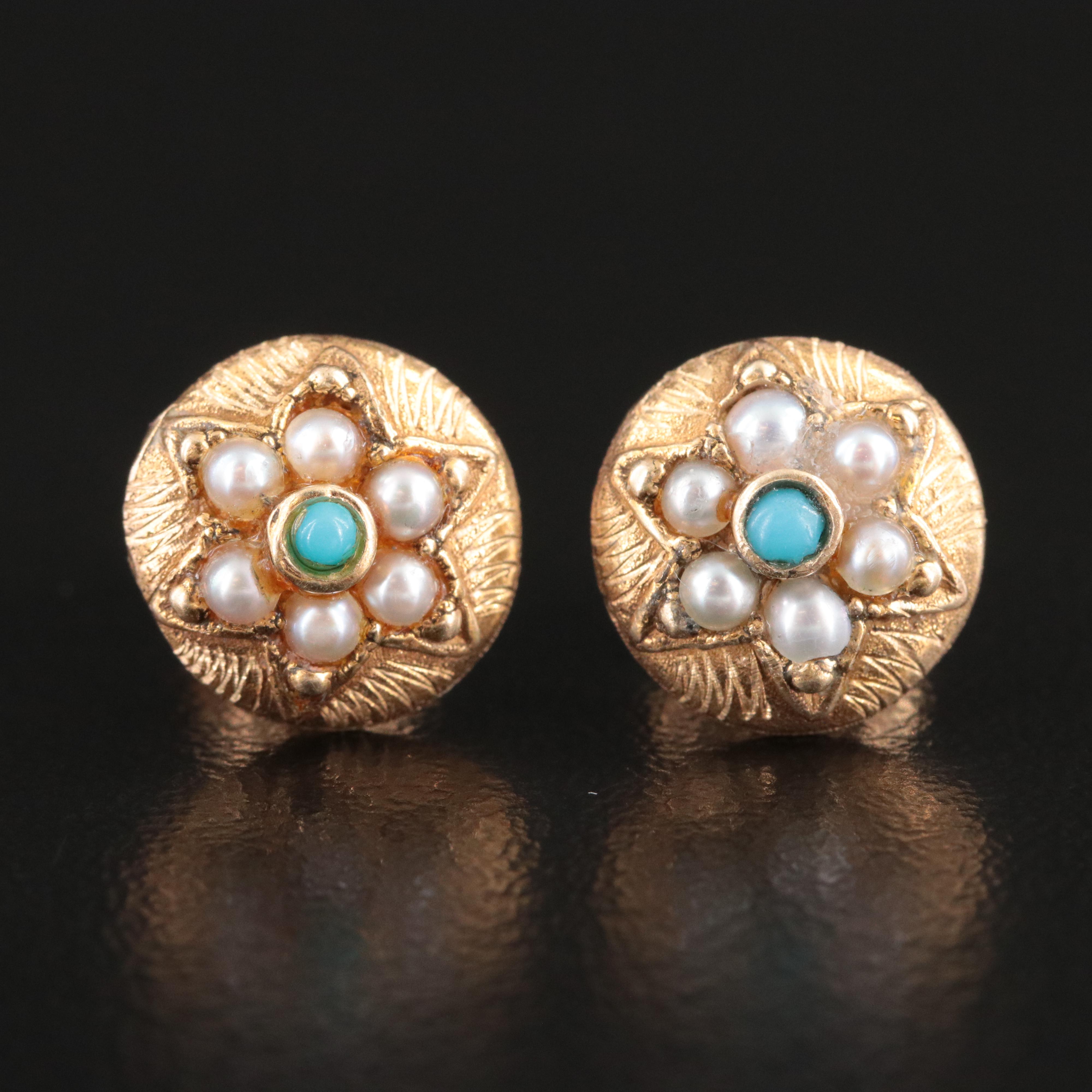 14K Turquoise and Seed Pearl Star Earrings