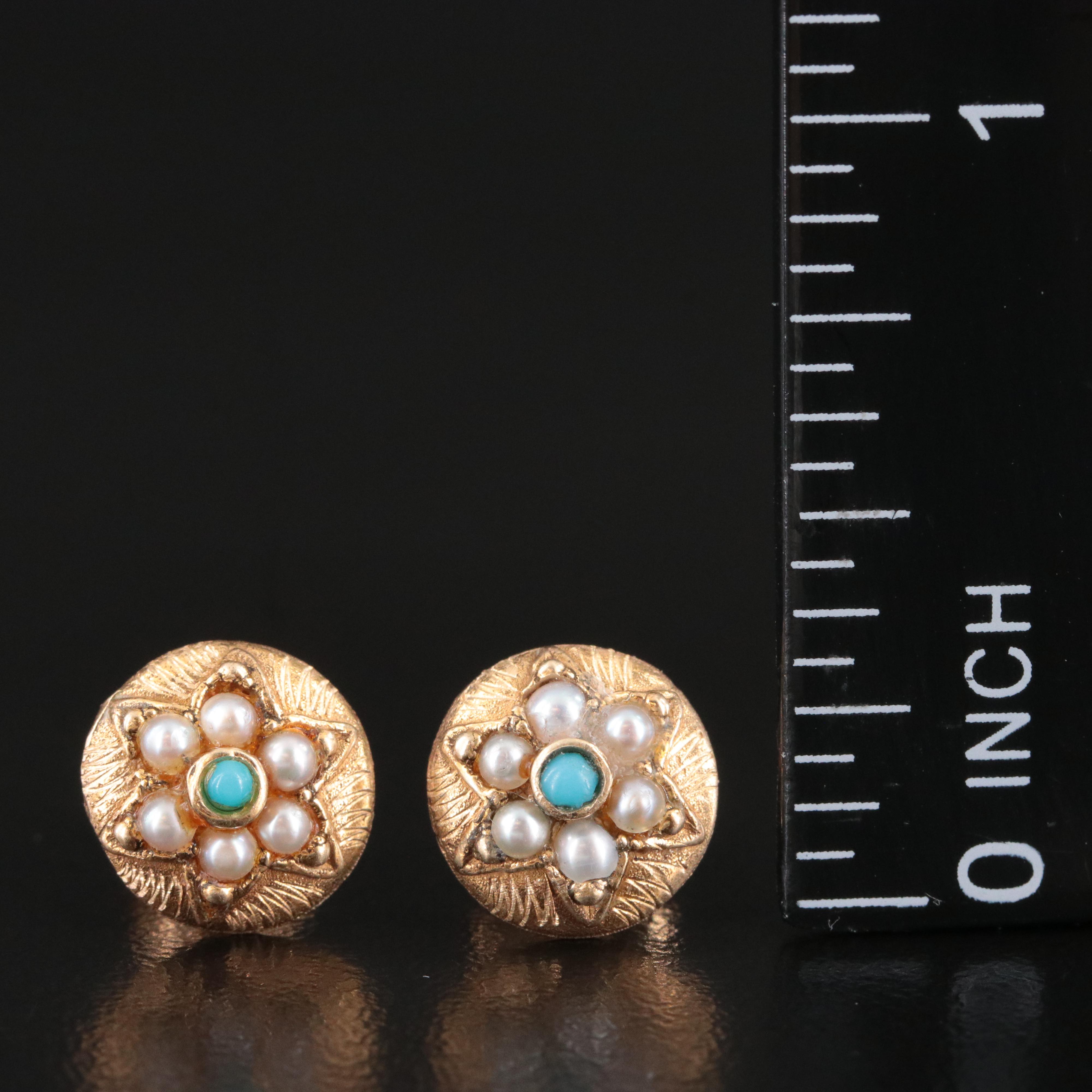 14K Turquoise and Seed Pearl Star Earrings