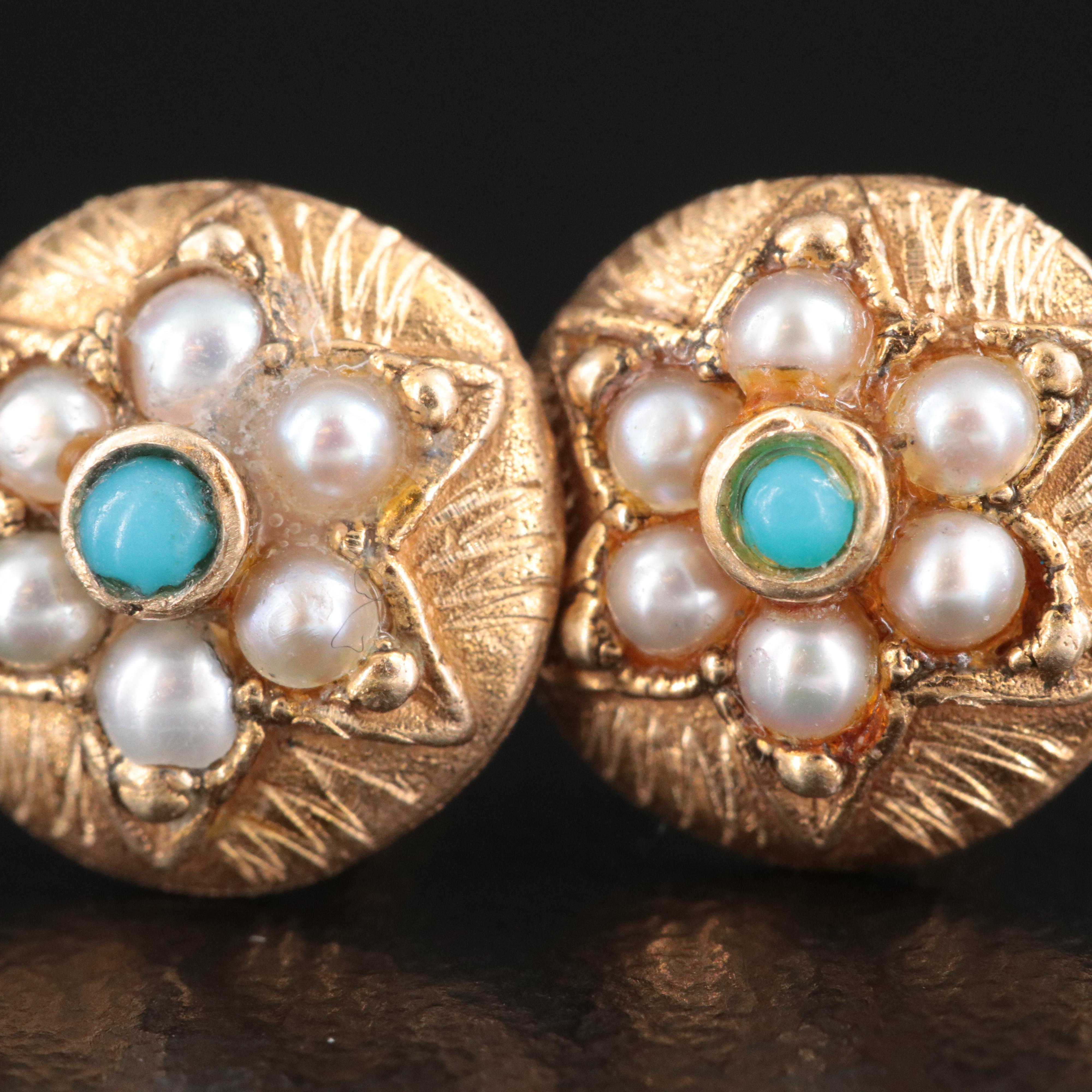 14K Turquoise and Seed Pearl Star Earrings