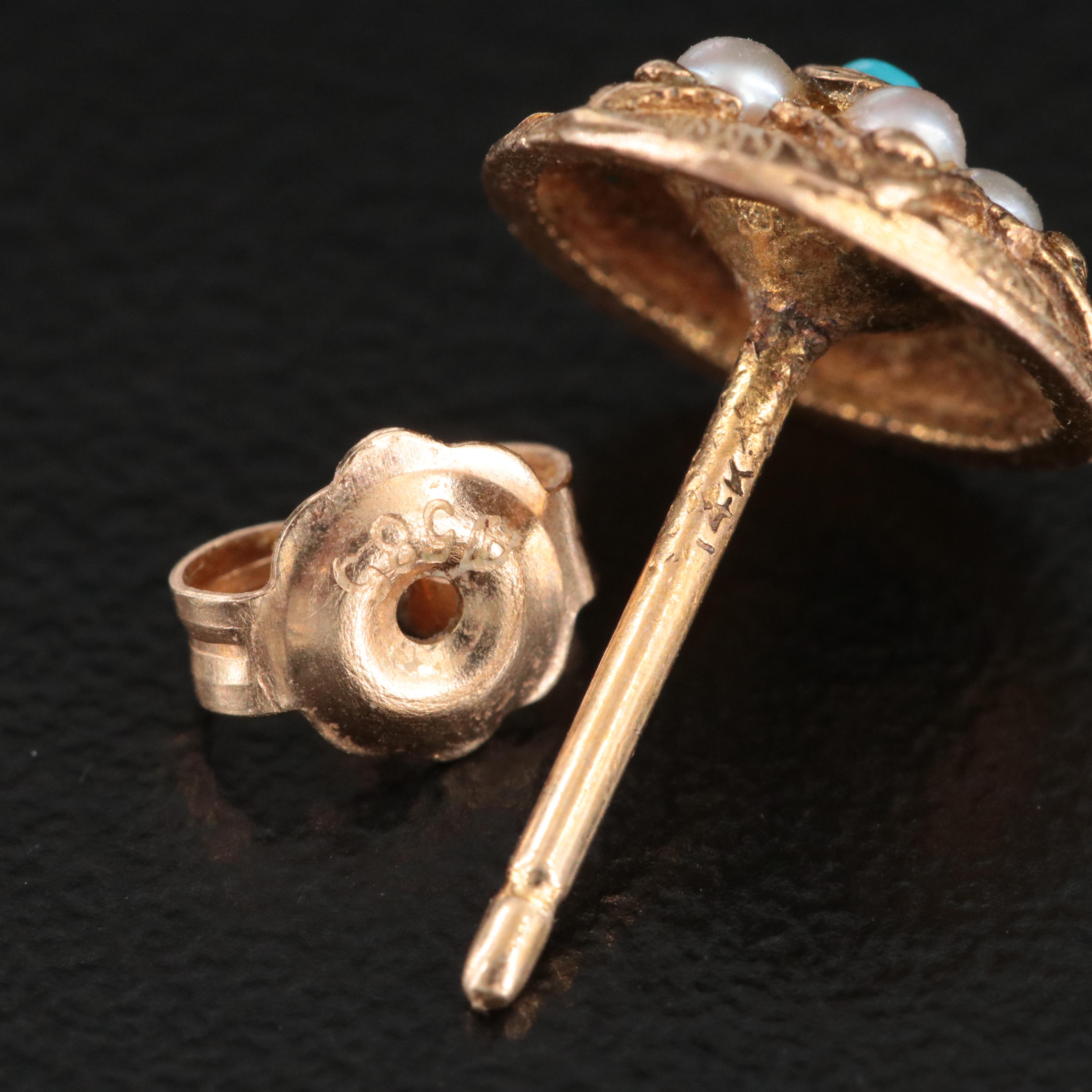 14K Turquoise and Seed Pearl Star Earrings