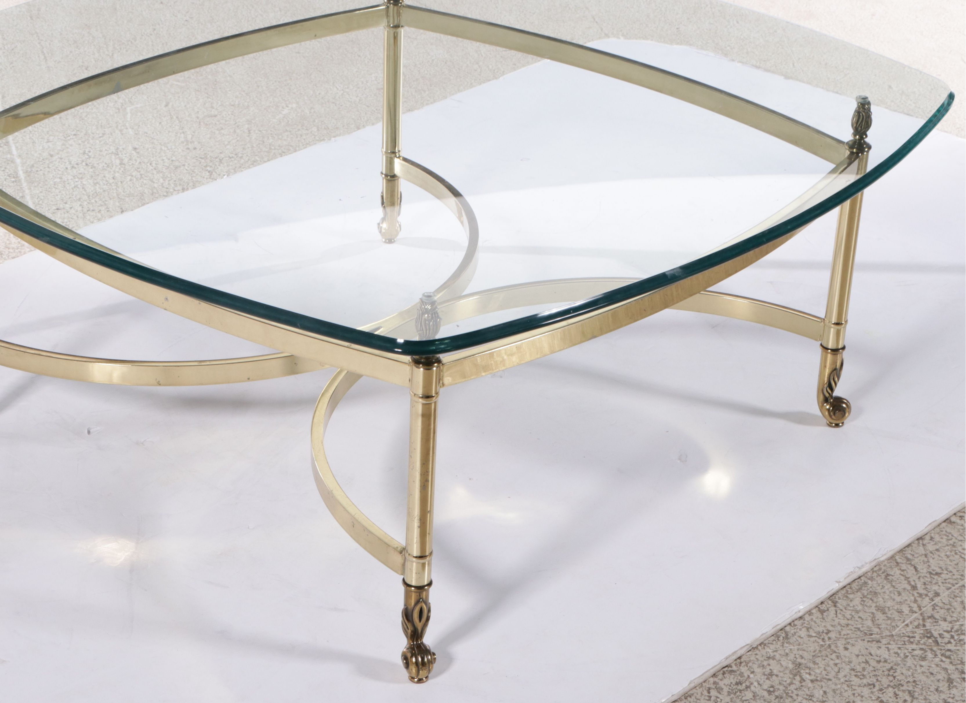 Neoclassical Style Glass Top Brass Coffee Table, Late 20th Century