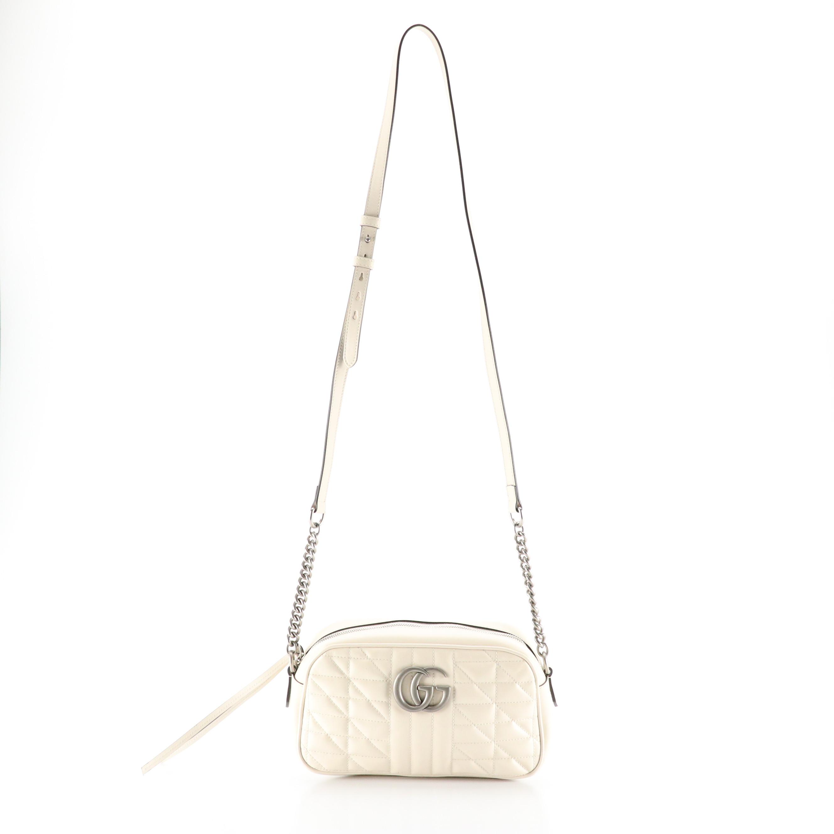 Gucci GG Marmont Crossbody Bag in Quilted White Calfskin Leather
