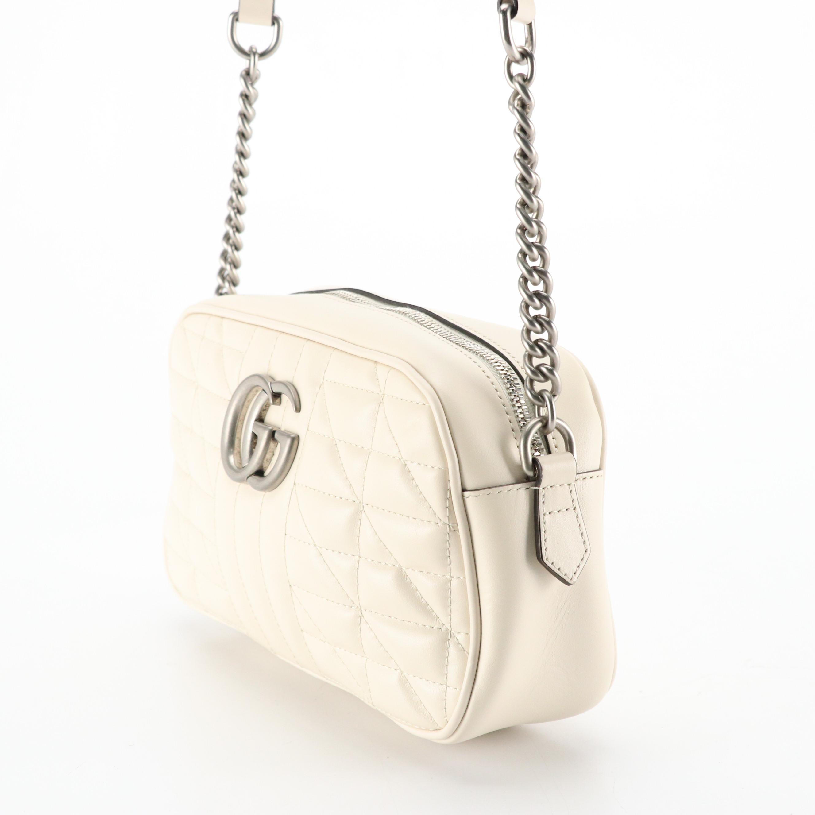 Gucci GG Marmont Crossbody Bag in Quilted White Calfskin Leather