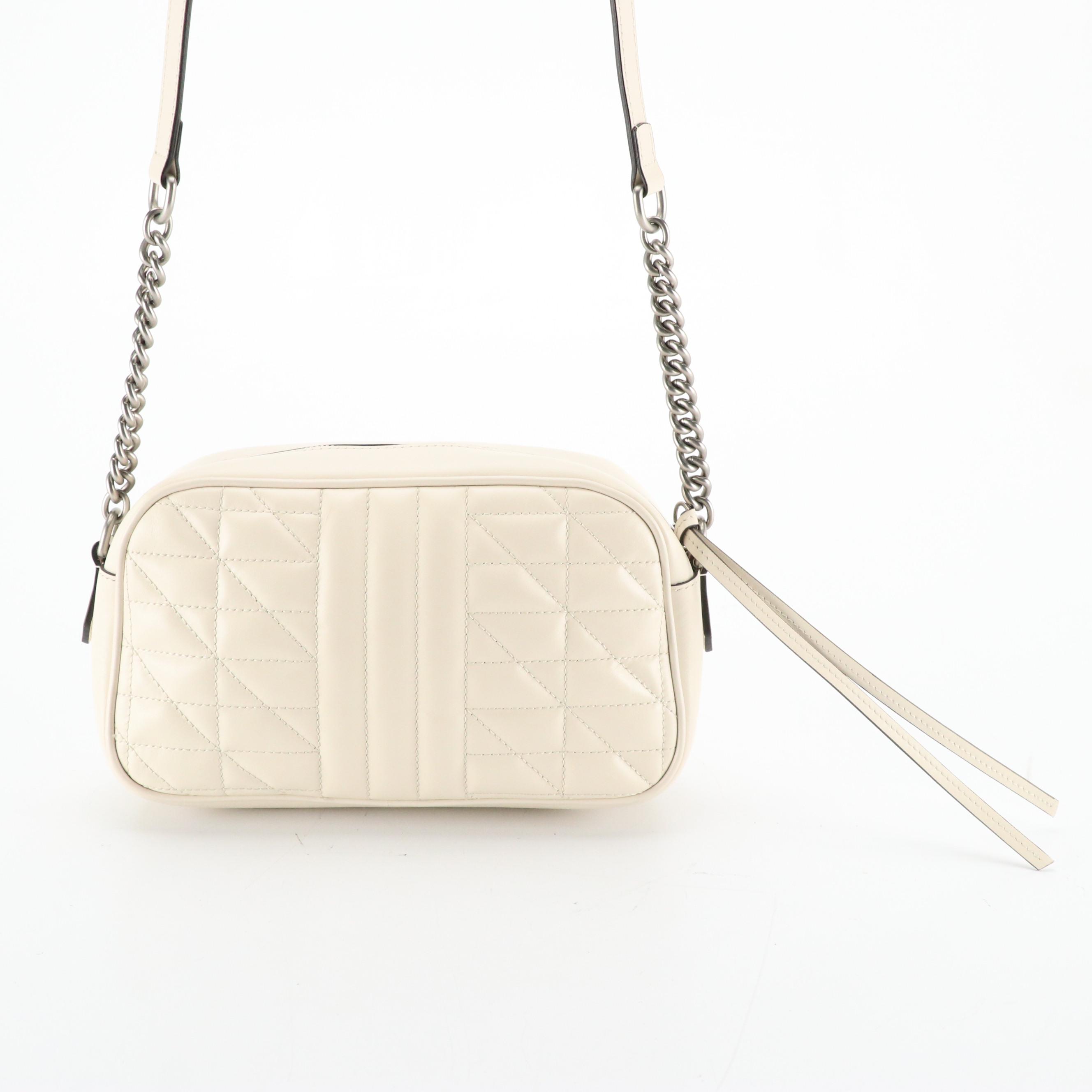Gucci GG Marmont Crossbody Bag in Quilted White Calfskin Leather