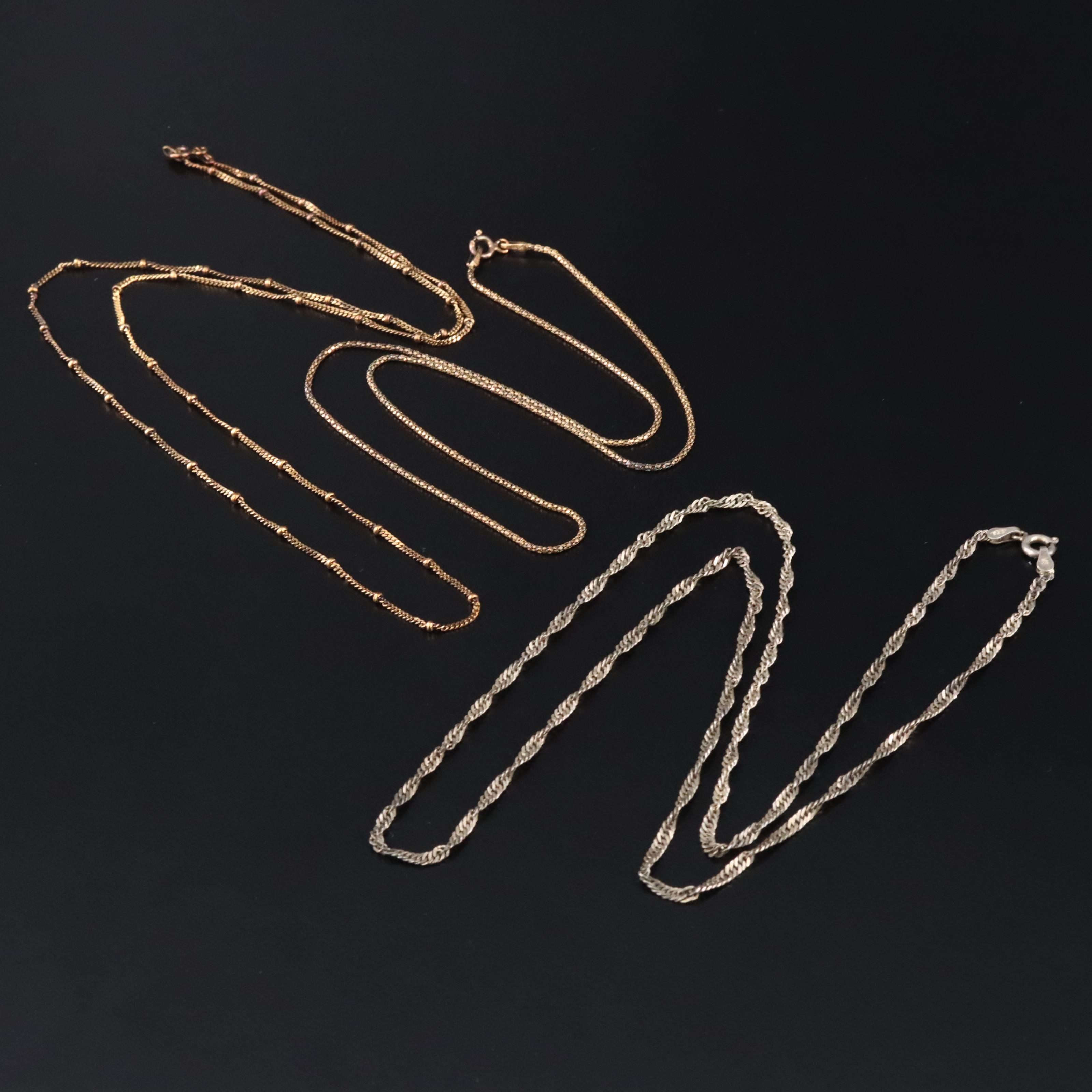 Sterling Singapore, Popcorn and Curb Chain Necklaces