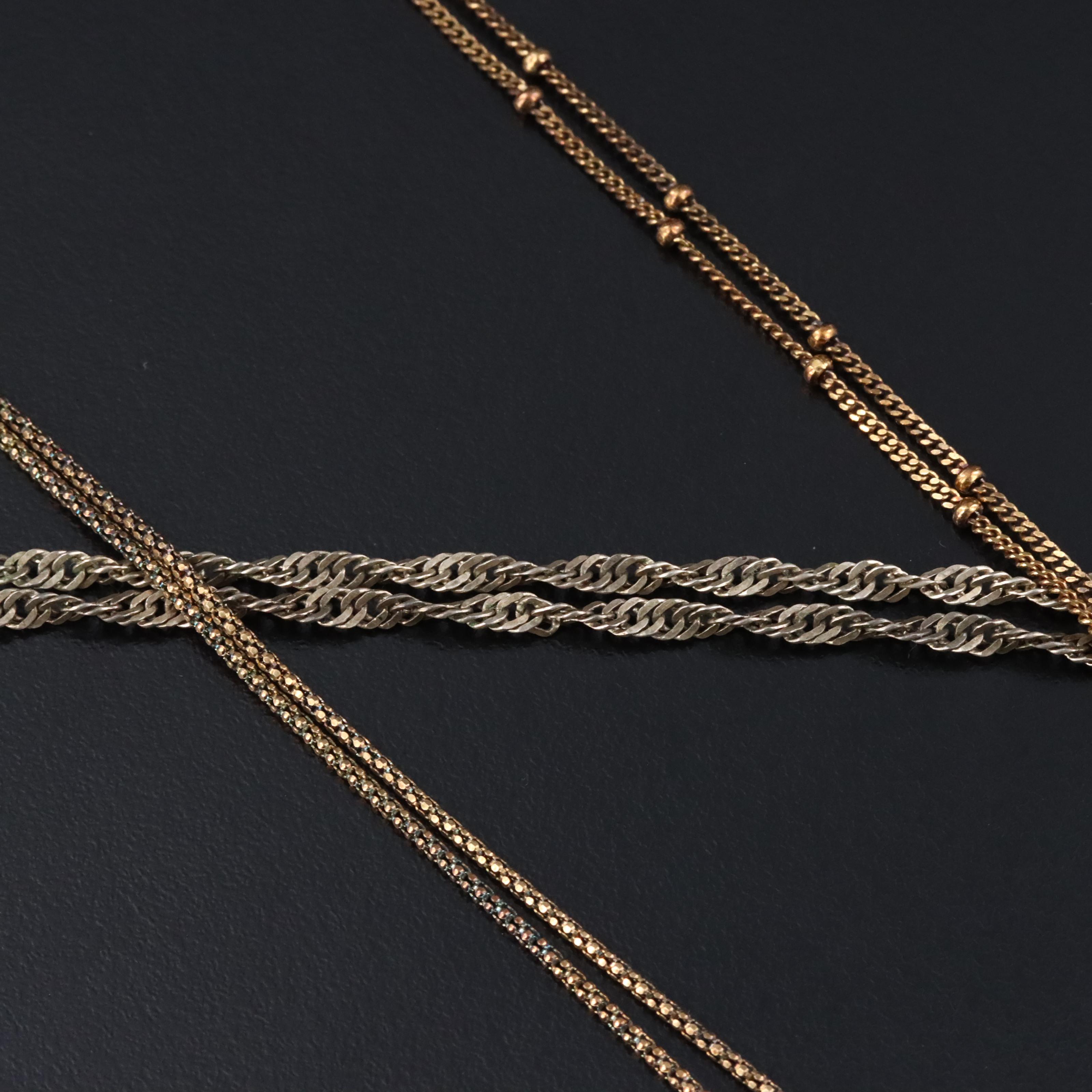 Sterling Singapore, Popcorn and Curb Chain Necklaces