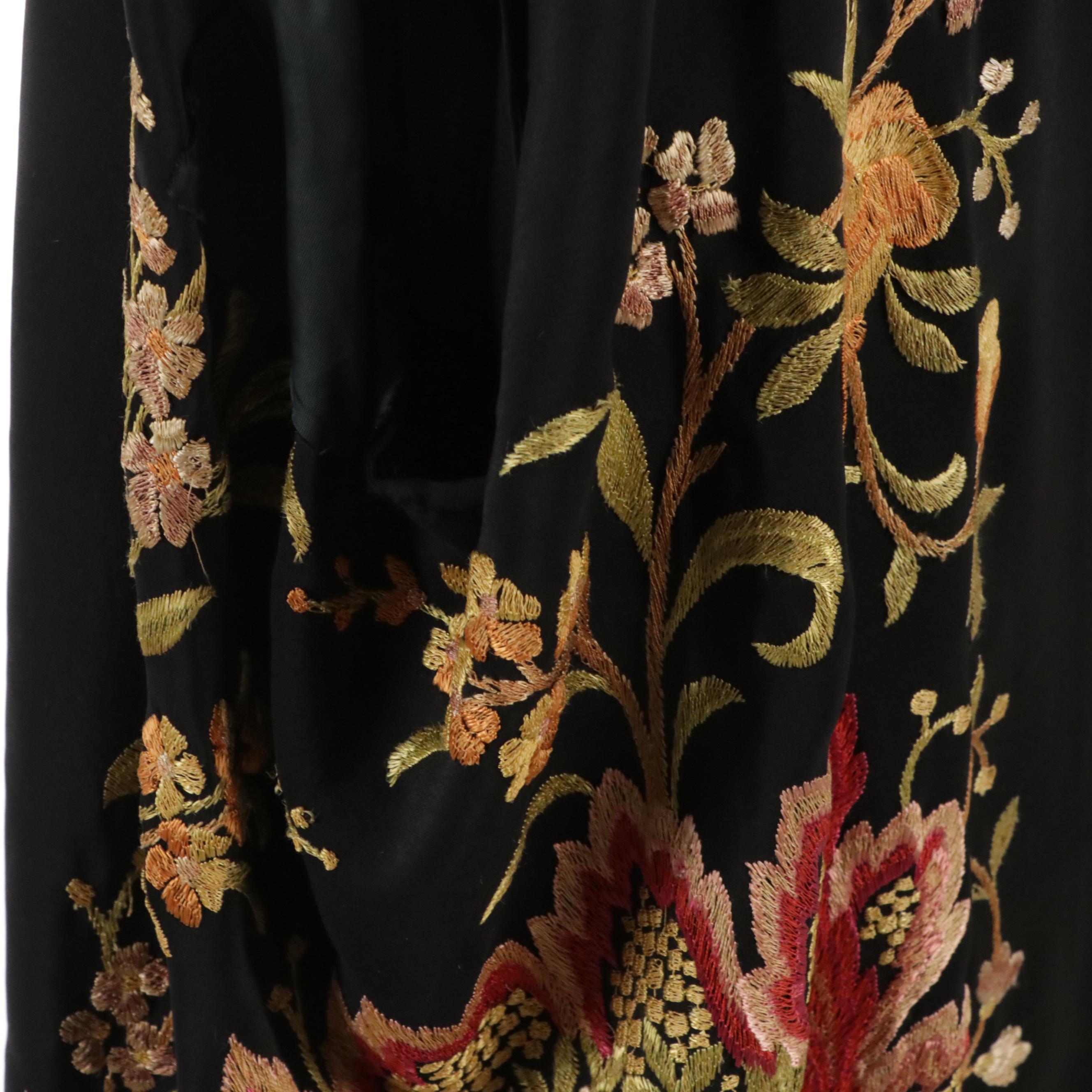 Moroccan Style Embroidered Blue Velvet Caftan and Fringed Embroidered Jacket