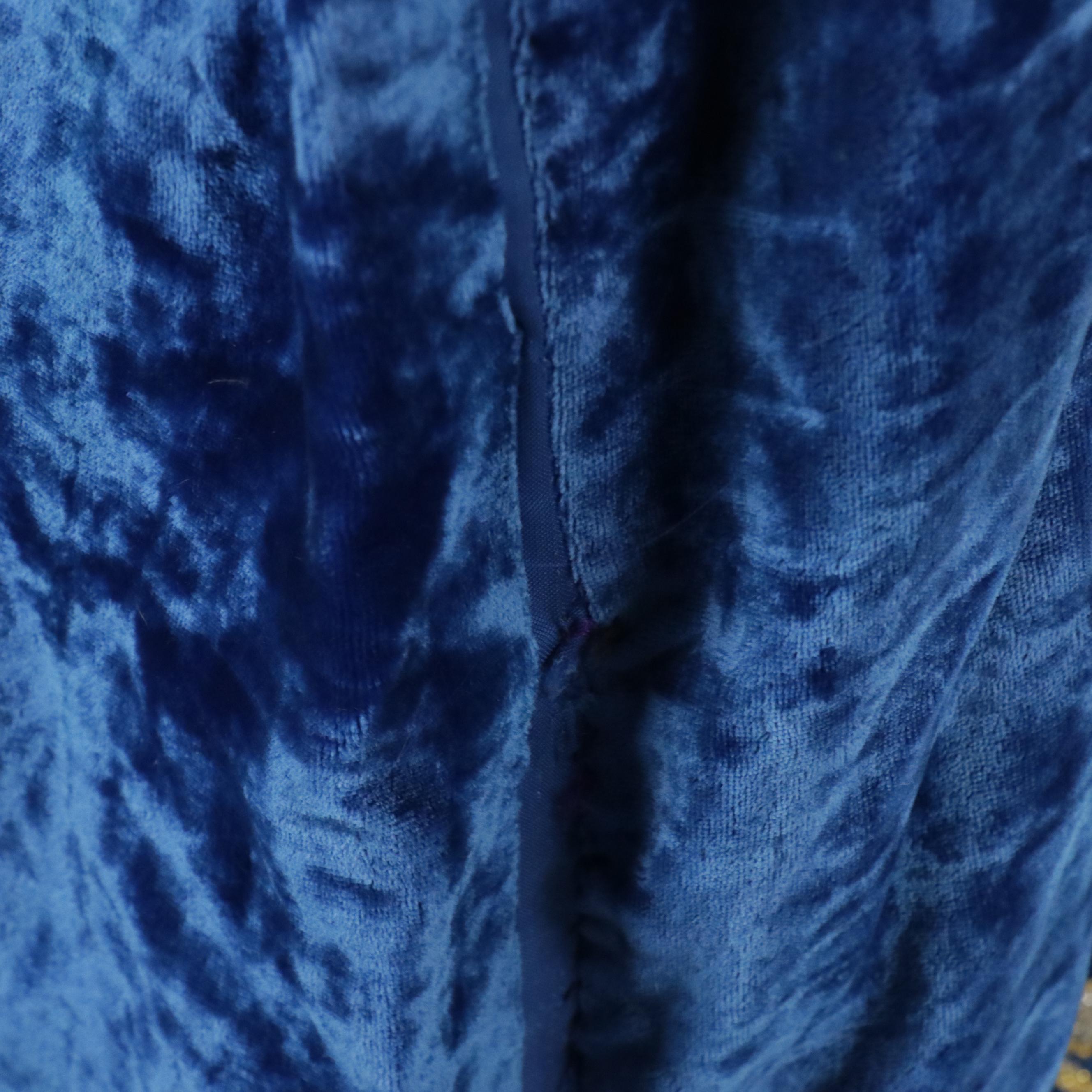 Moroccan Style Embroidered Blue Velvet Caftan and Fringed Embroidered Jacket