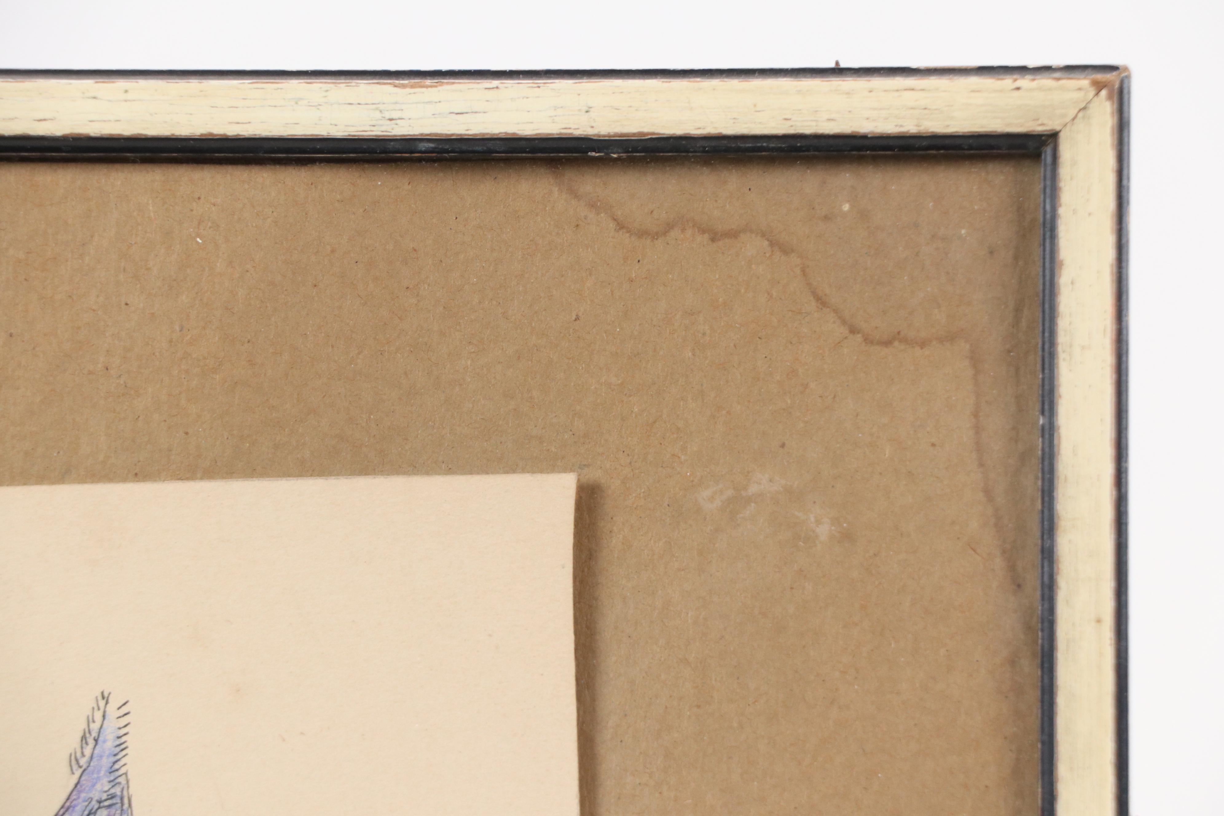 Theophilus Brown Mixed Media Drawing of Blue Flowers, 1961